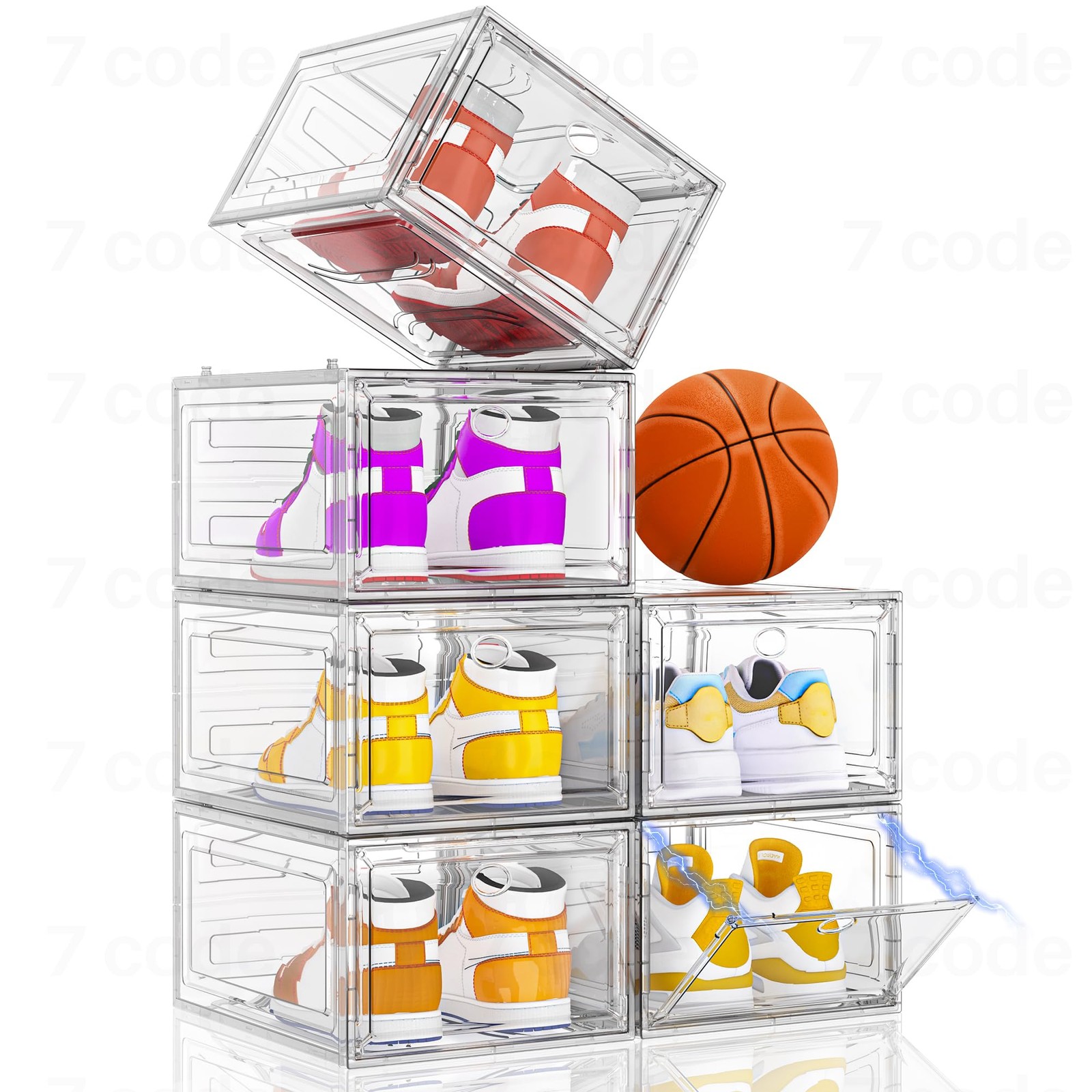 Thickened Clear Shoe Storage Organizer with Magnetic Door, 6 pcs, White