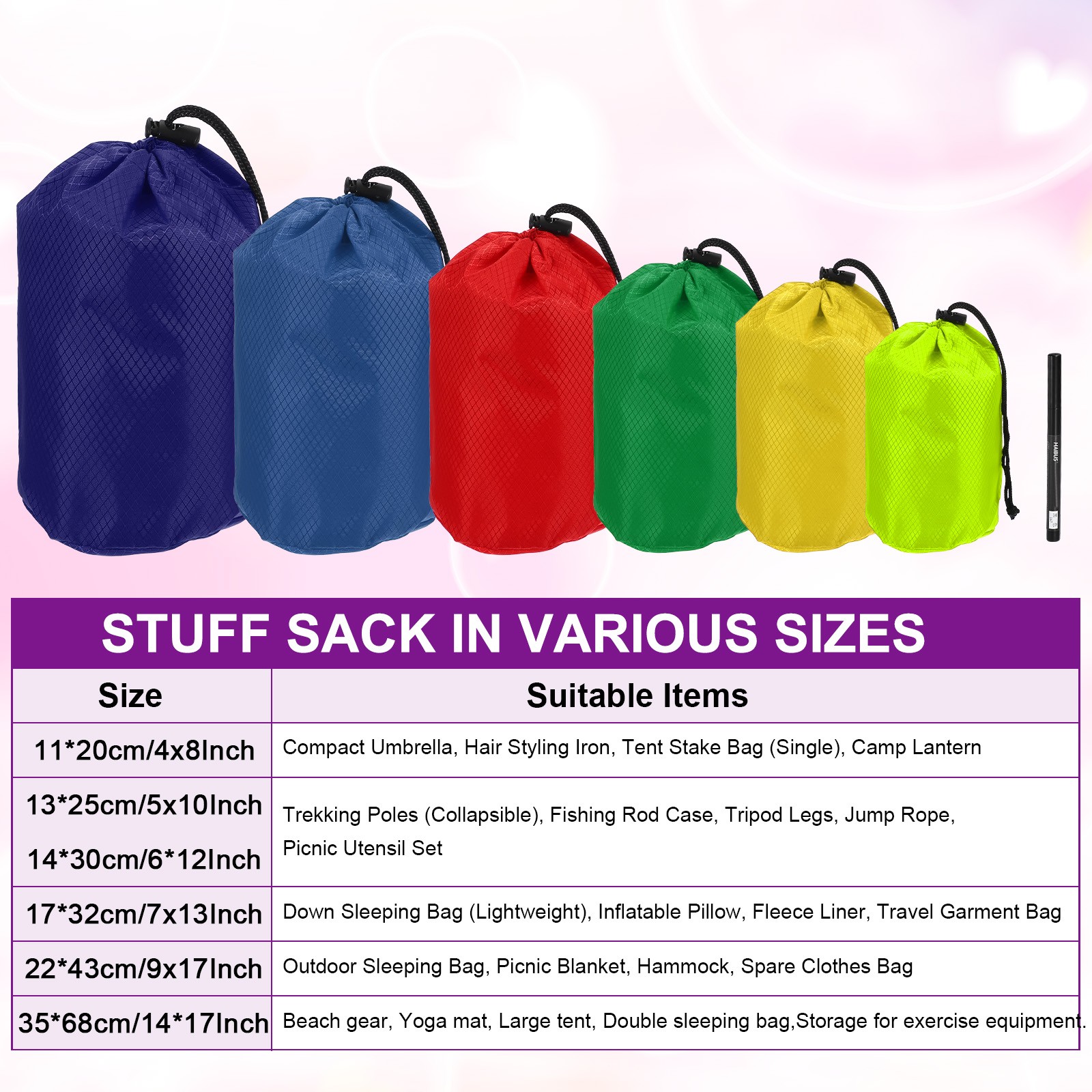 Stuff Sack, Waterproof Ditty Bags with Toggle 3x7In & 2 Pack & Orange