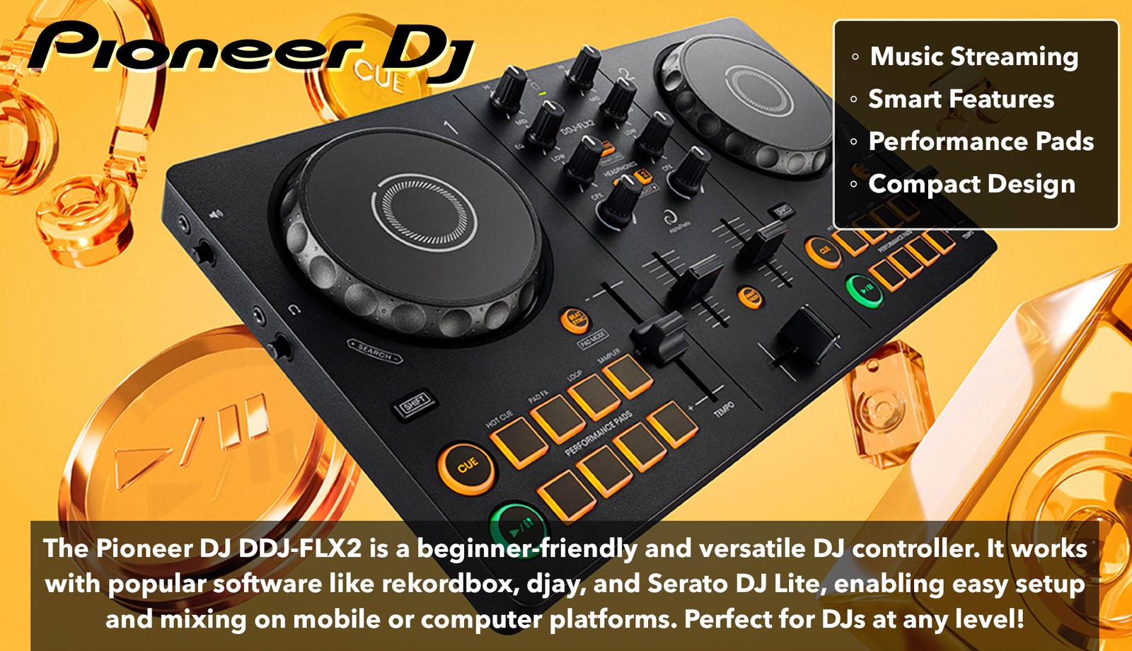AlphaTheta DDJ-FLX2 Compact 2-Channel DJ Controller w/ Case