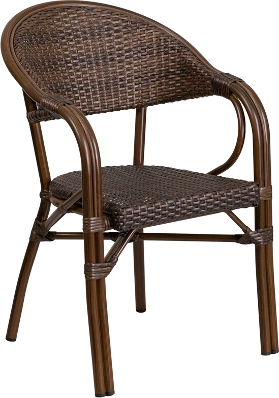 2 PACK All Weather Cocoa Rattan Outdoor Patio Dining Chair with Aluminum Frame