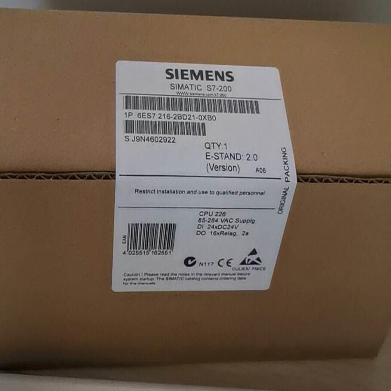 6ES7 216-2BD21-0XB0 NEW SIEMENS 6ES7216-2BD21-0XB0 S7-200, CPU 226 COMPACT UNIT