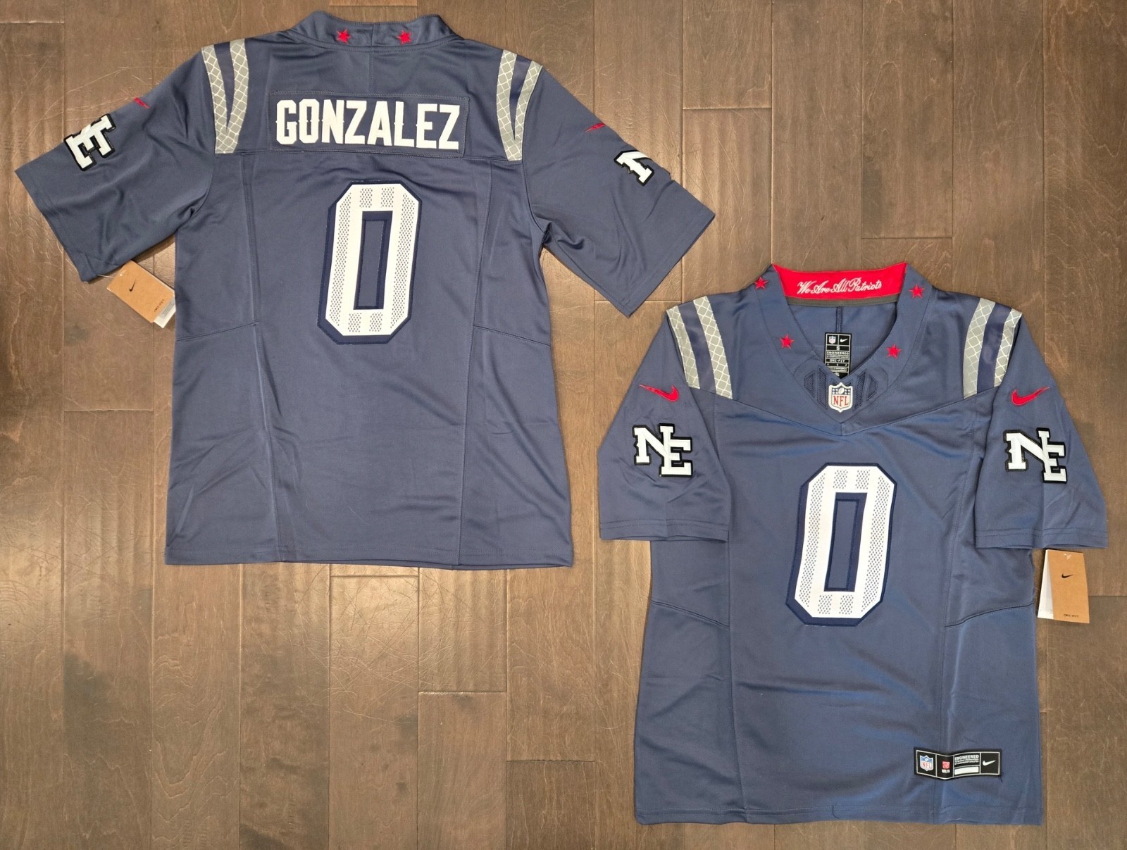Christian Gonzalez #0 New England Patriots Stitched Storm Blue Rivalries Jersey