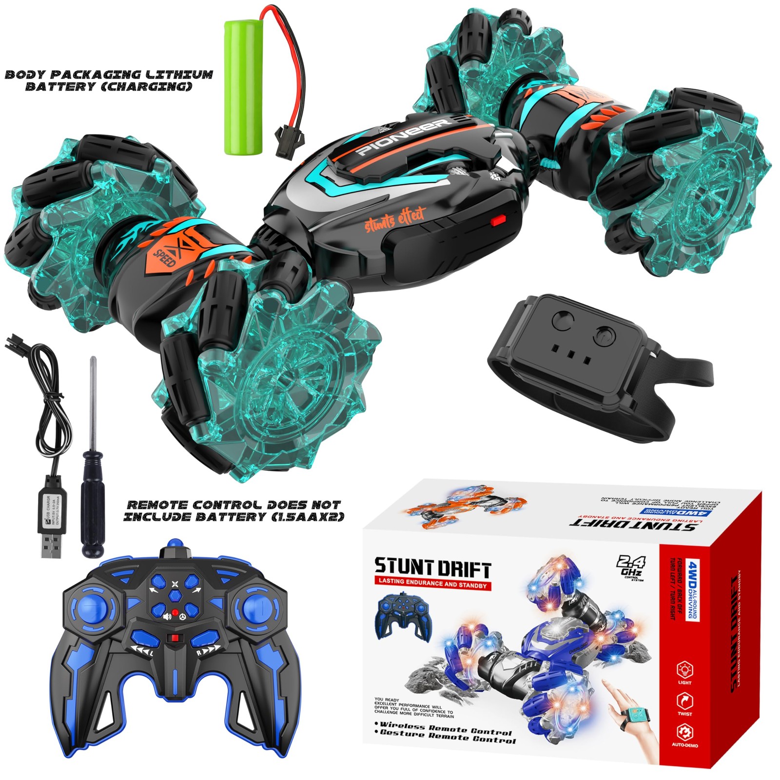 Remote Control Car, Gesture Sensing RC Stunt Car, 4 WD Transform Off Road for...