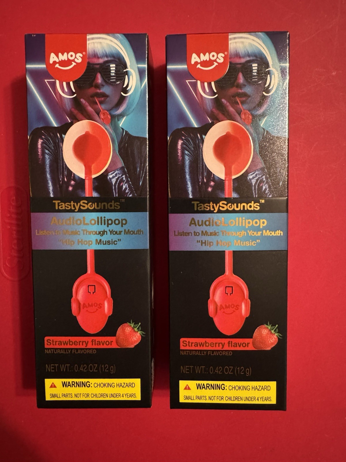 Amos TASTY SOUNDS Audio Lollipop Strawberry Hip Hop Music Mouth New Lot of 2