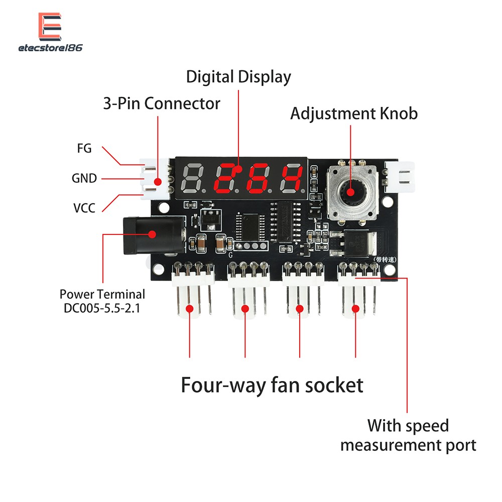 DC 5-24V 5A 4-way PWM Fan Speed Control Intelligent Temperature Control Module