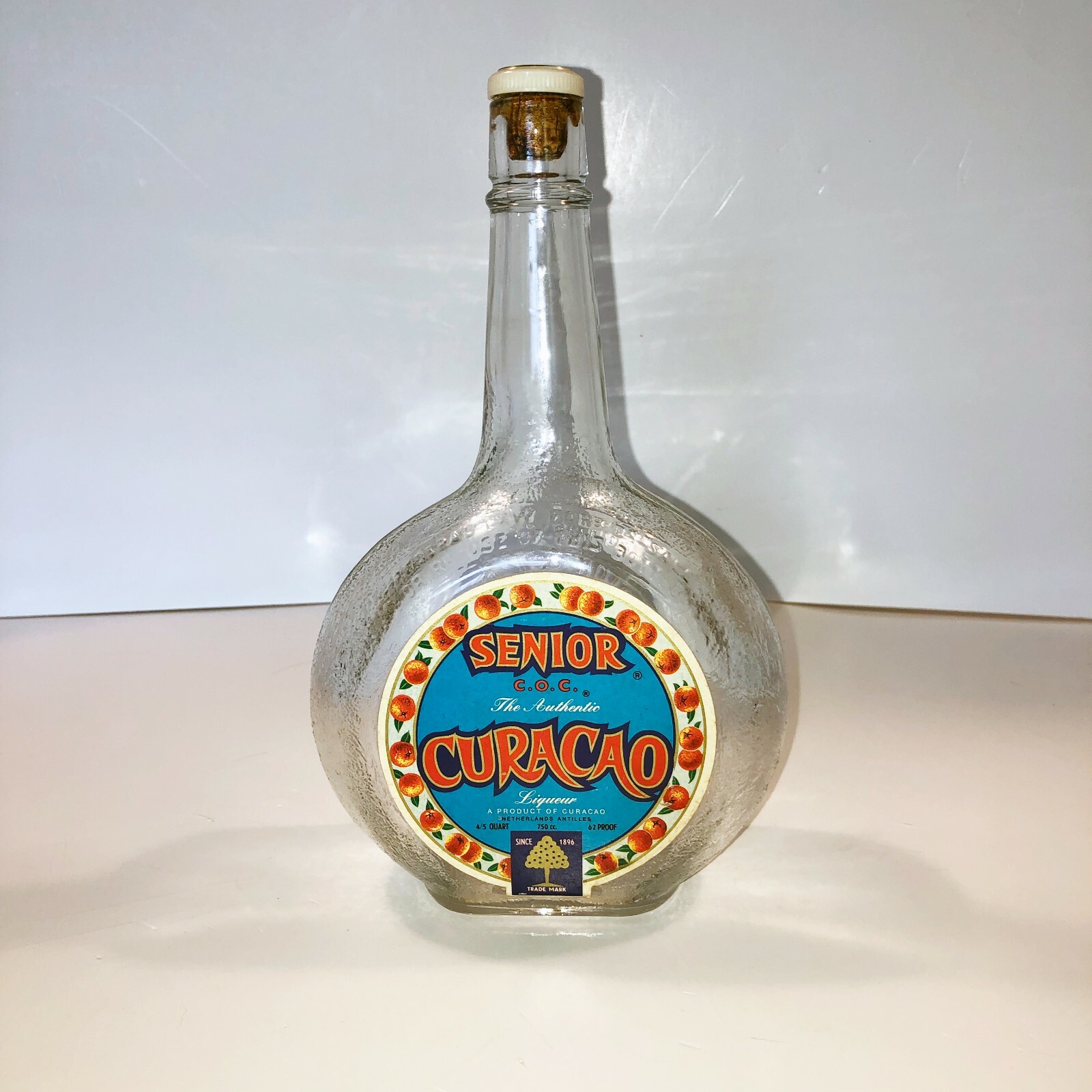 Vintage 1964 Senior Curacao Bottle, Federal Law Statement Bottle