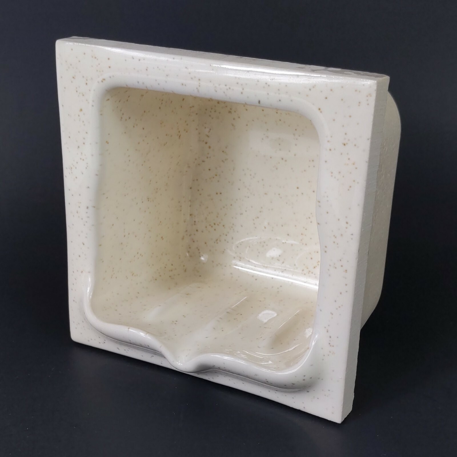 Vintage Ceramic Porcelain Soap Holder Shower Bath Wall Mount 4.25" Brown Specks