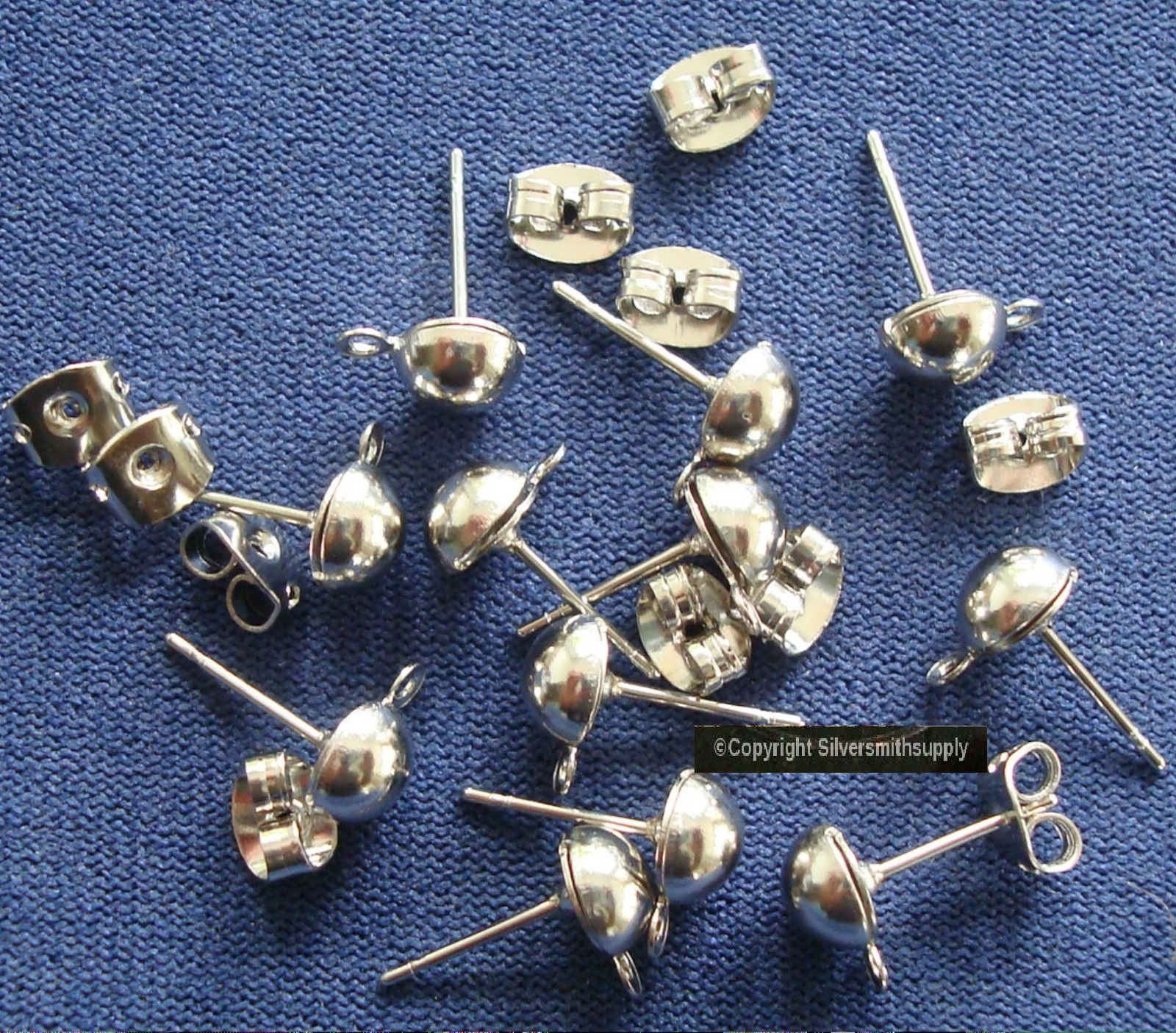 Earrings 24 White gold plated 6mm ball post findings & butterfly backs fpe006