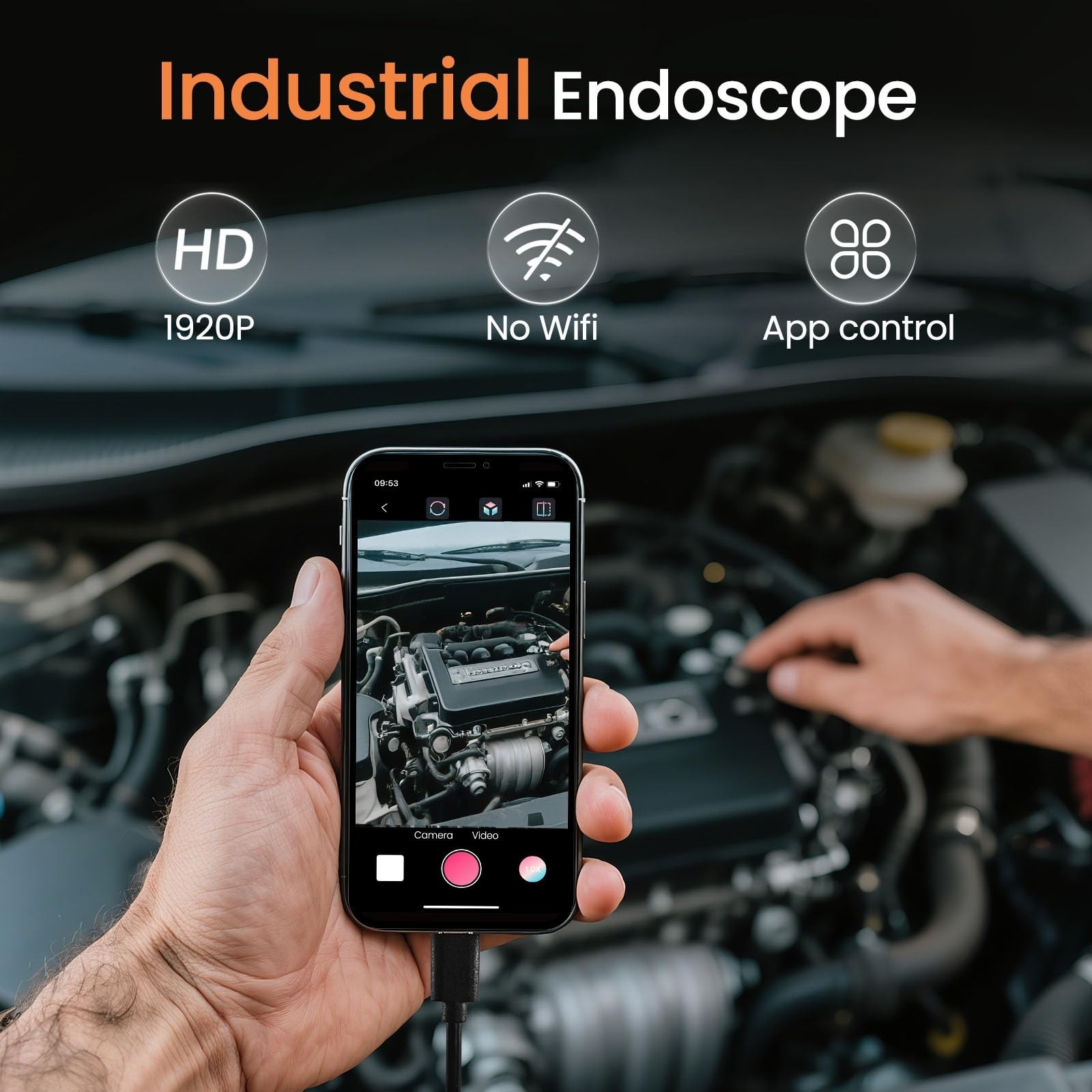 HD Endoscope Camera with Light 1920P, 16.4ft Waterproof Borescope for iPhone & A