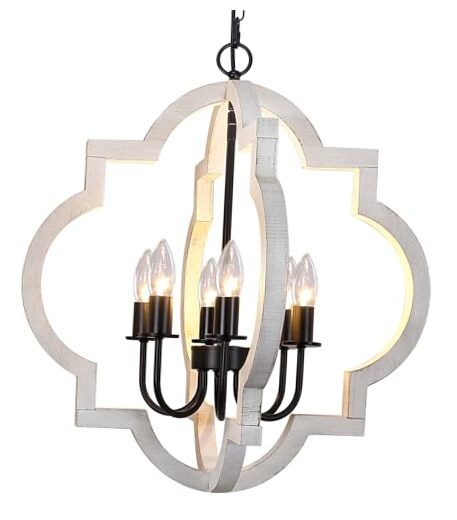 21'' Farmhouse Wood Chandelier, 6-Light Distressed 6 Light Distressed white