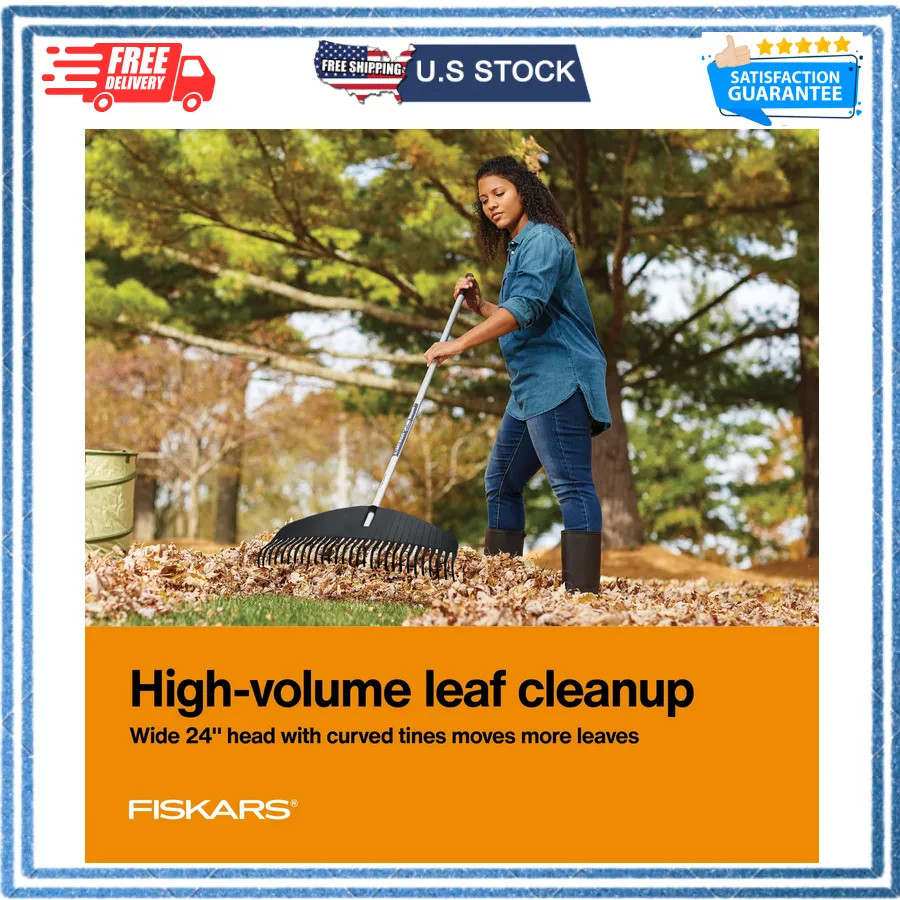 Fiskars 67 Inch Poly Leaf Rake Lightweight Lawn Garden Tool