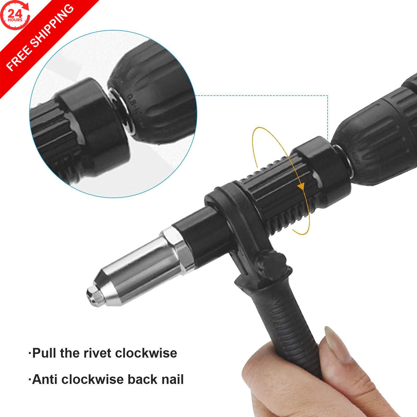 Vkinman Pop Rivet Gun Adapter Kit, Professional normal, Black