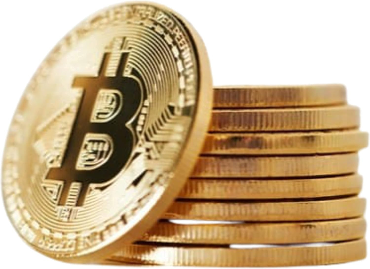 10 Pcs Bitcoin Coin Souvenir with Coin Case, Physical Bitcoin Collection, Gold P