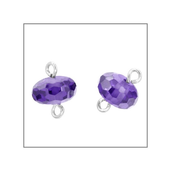 5 Cubic Zirconia Sterling Silver Rondelle Beads Connector 6mm Purple #51564