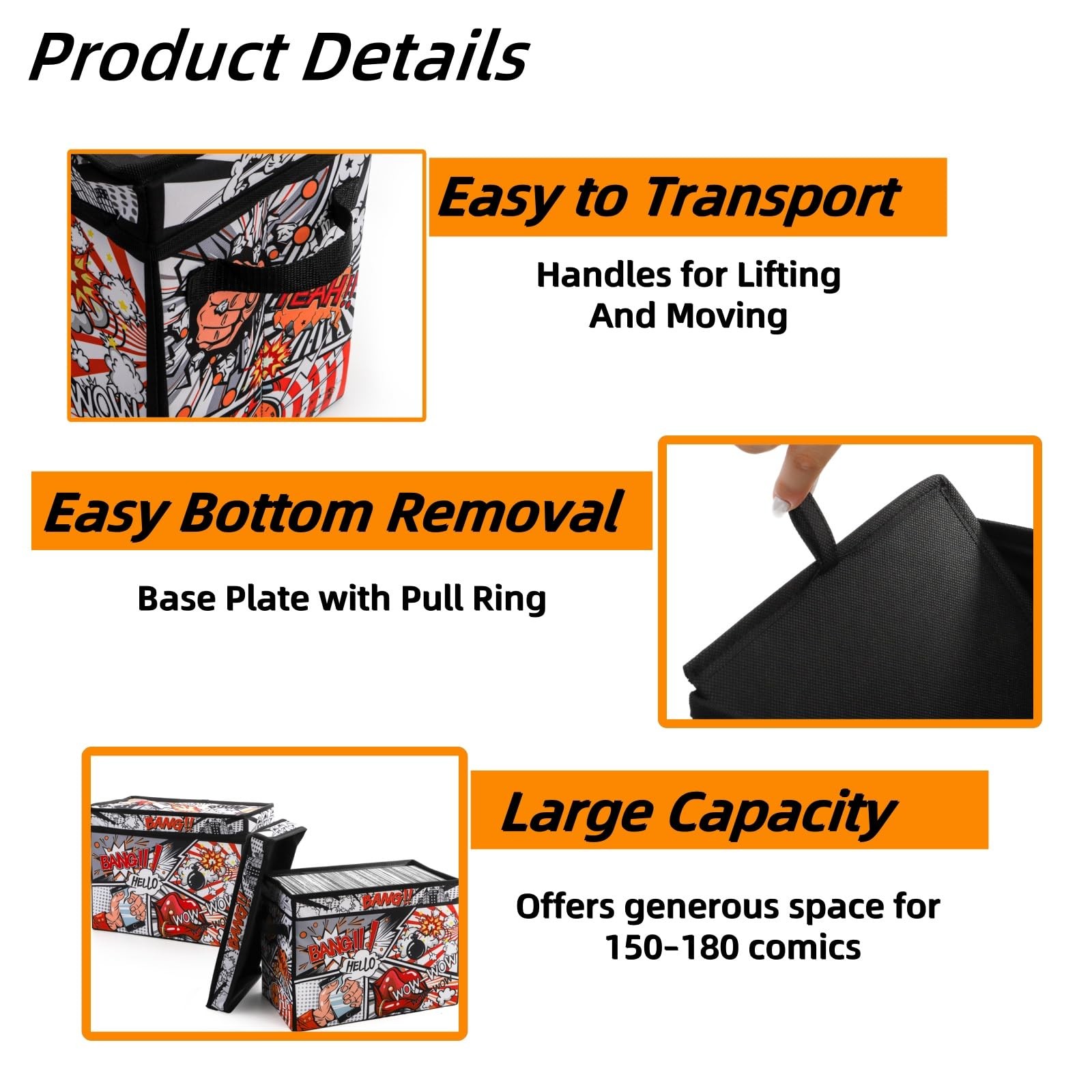 ELFULLY Comic Book Storage Box, 15.3" x 7.8" x 11.8" Large Large, Multicolor