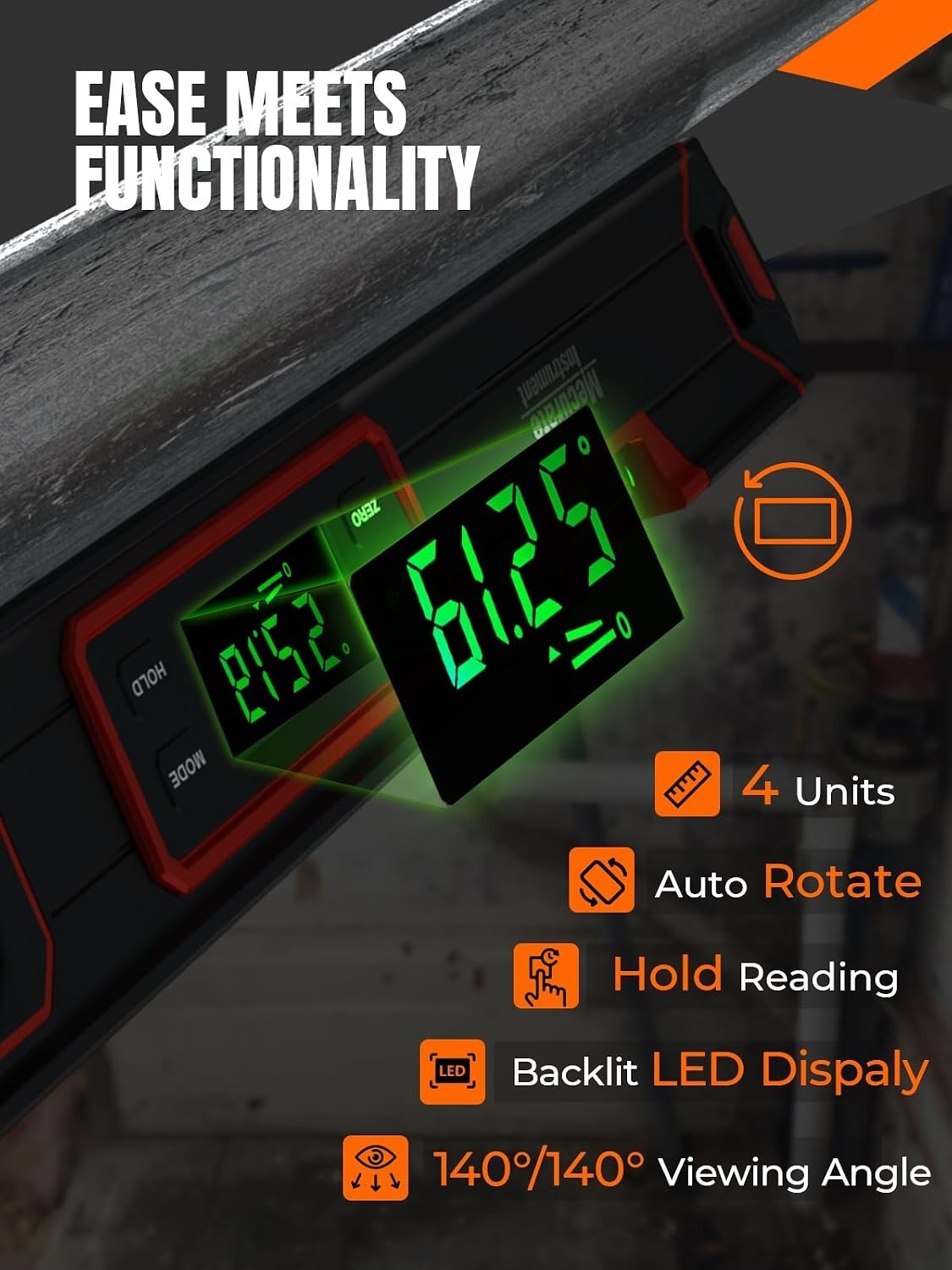 16-Inch Digital Level, Portable Electronic Angle Finder with Backlit Display,...