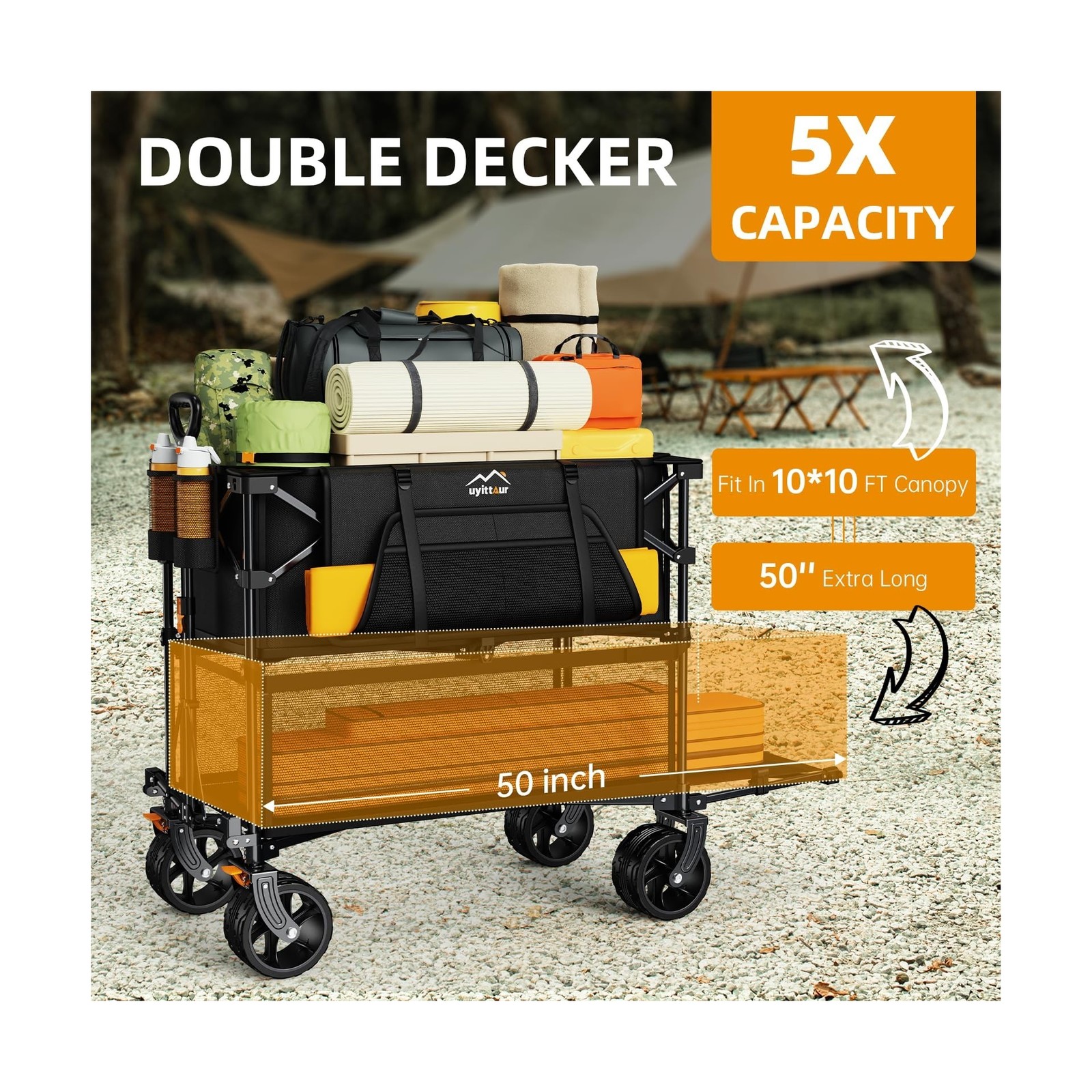 Foldable 50''L Extra Long Double Decker Wagon for Sport, 400L Colla... Fast Ship