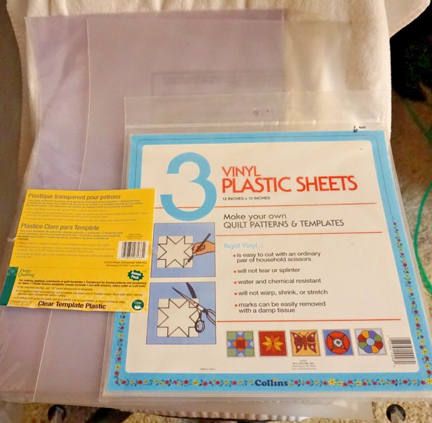 3 Collins Vinyl 12" x 12" Plastic Sheets & 2 Dritz Quilting Clear Plastic Sheets