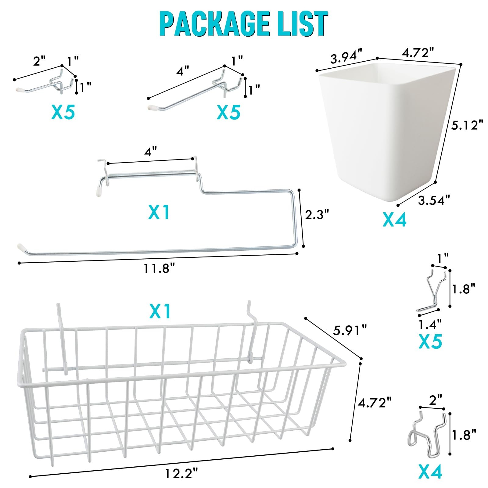 G.CORE Peg Board Organizer 21 Pack, Pegboard Multi-size, White &