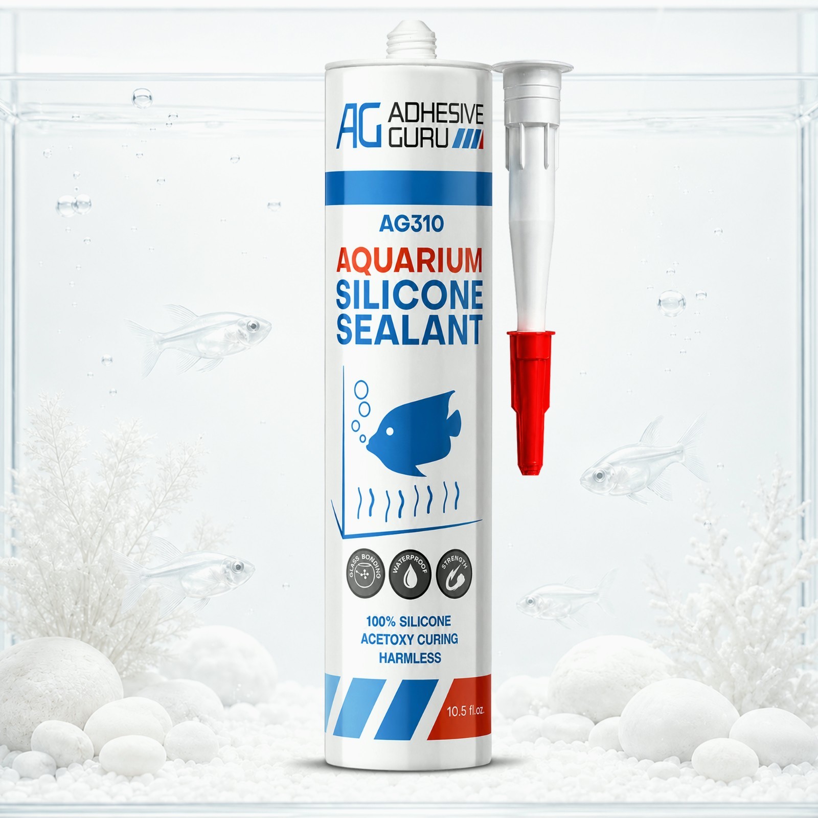 Aquarium Silicone Sealant Clear (10.5 fl oz), 100% Non-Toxic for fish 1 pk