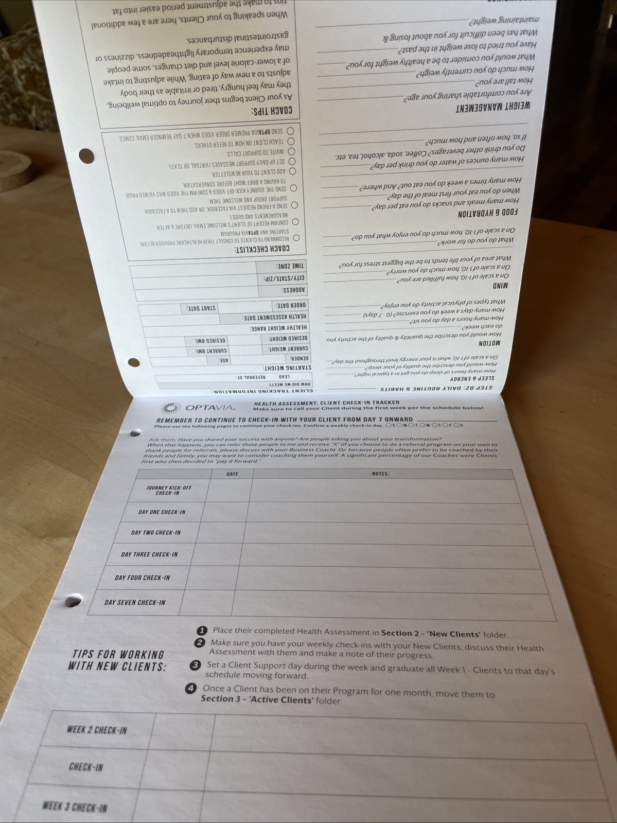 OptaVia Health Assessment Coaches Notepad