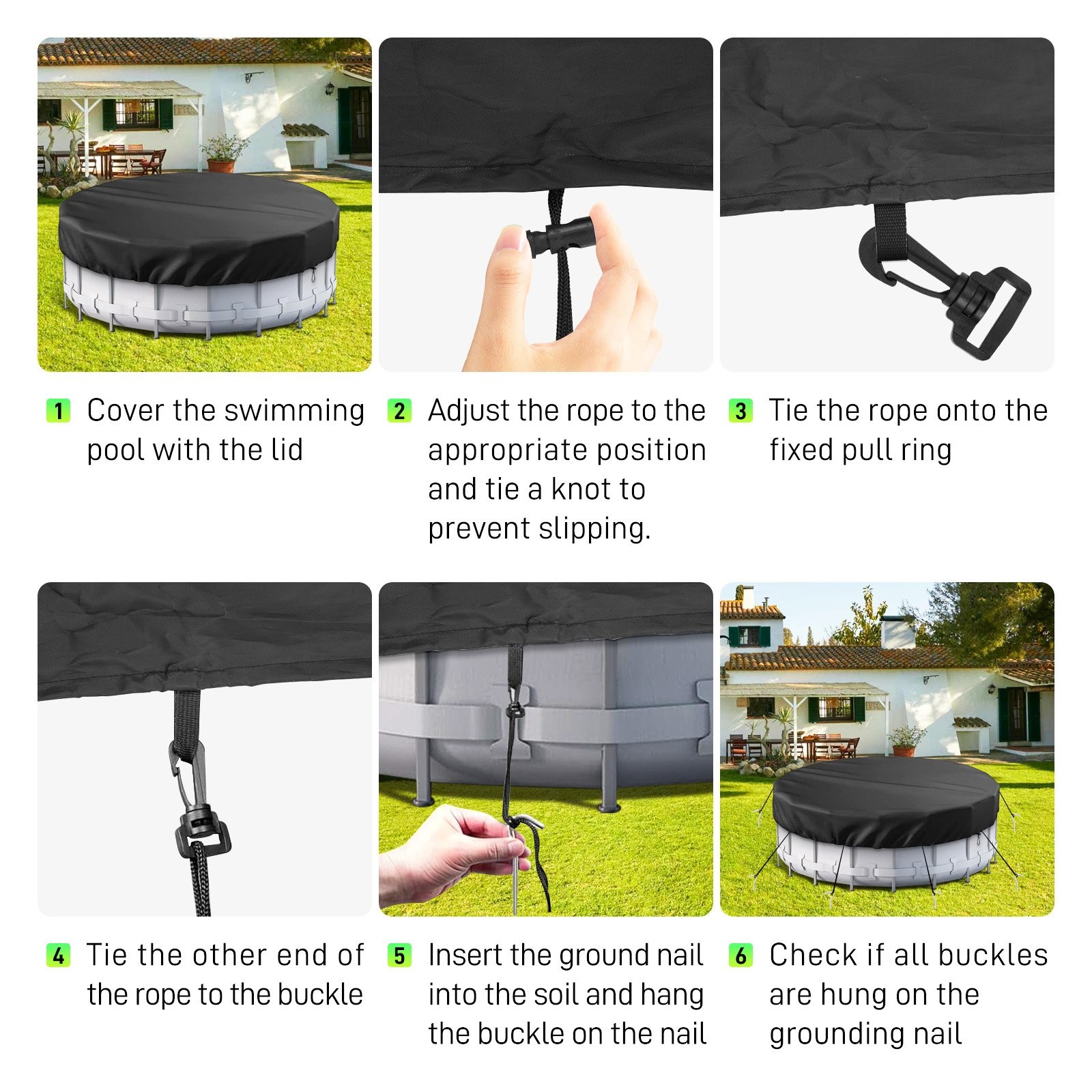 Windproof Circular Pool Cover with Accessories For Ground Pool 21Ft Diameter