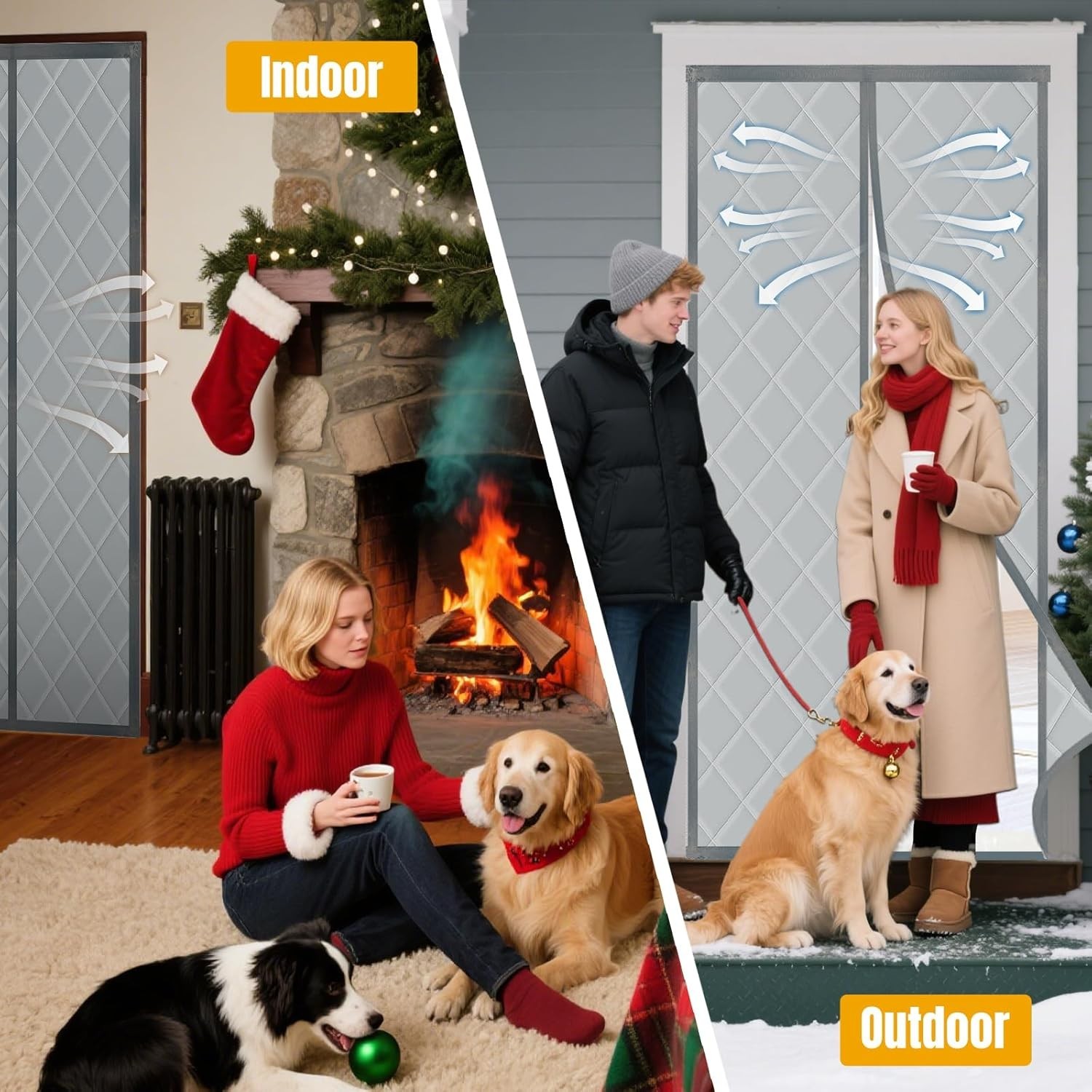 Gray Windproof Magnetic Thermal Insulated Door Covers Multisize For Winter Curta