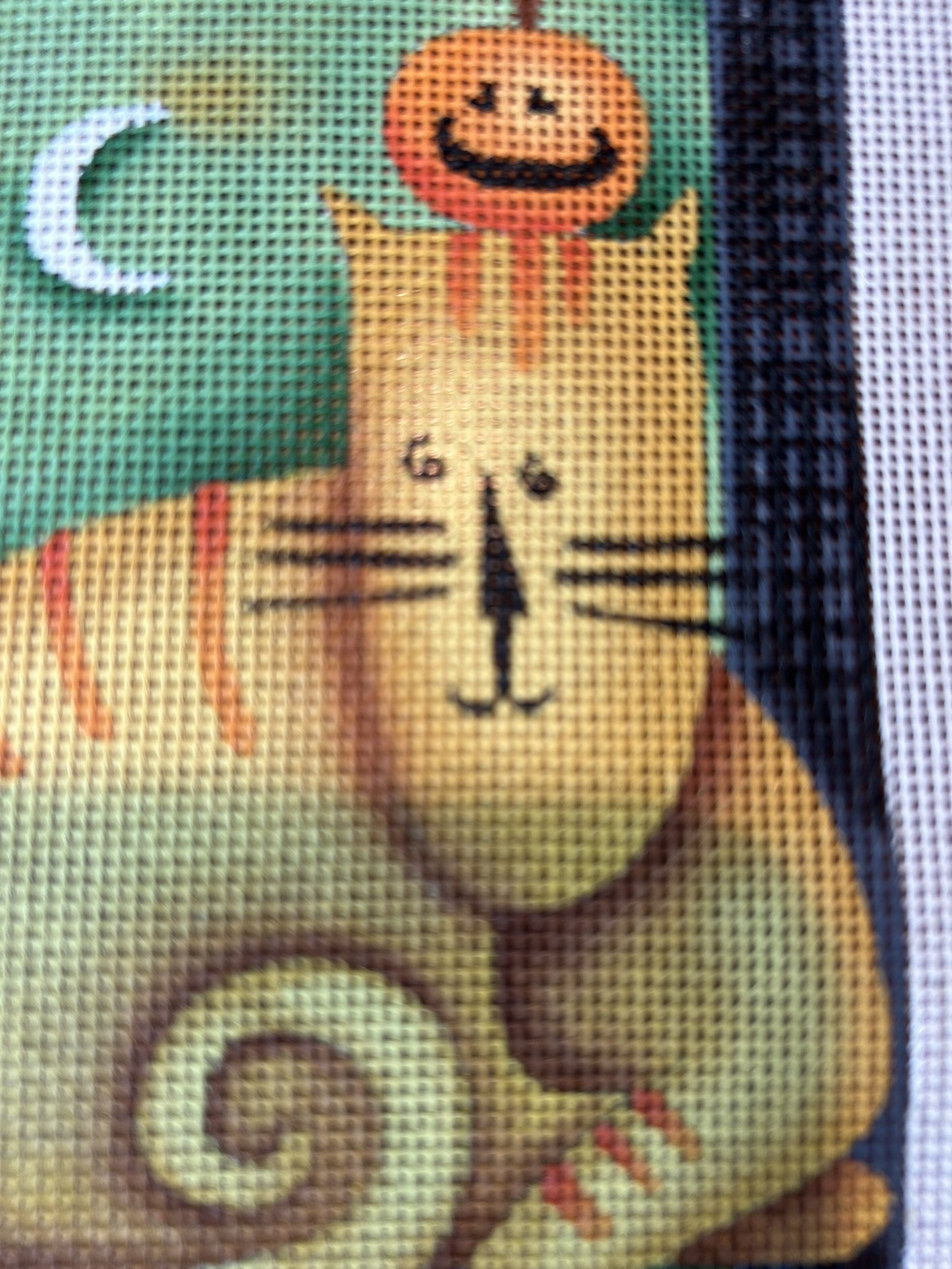 Debbie Mumm Orange Cat Needlepoint 18 Mesh Halloween Fall 7" x 4"