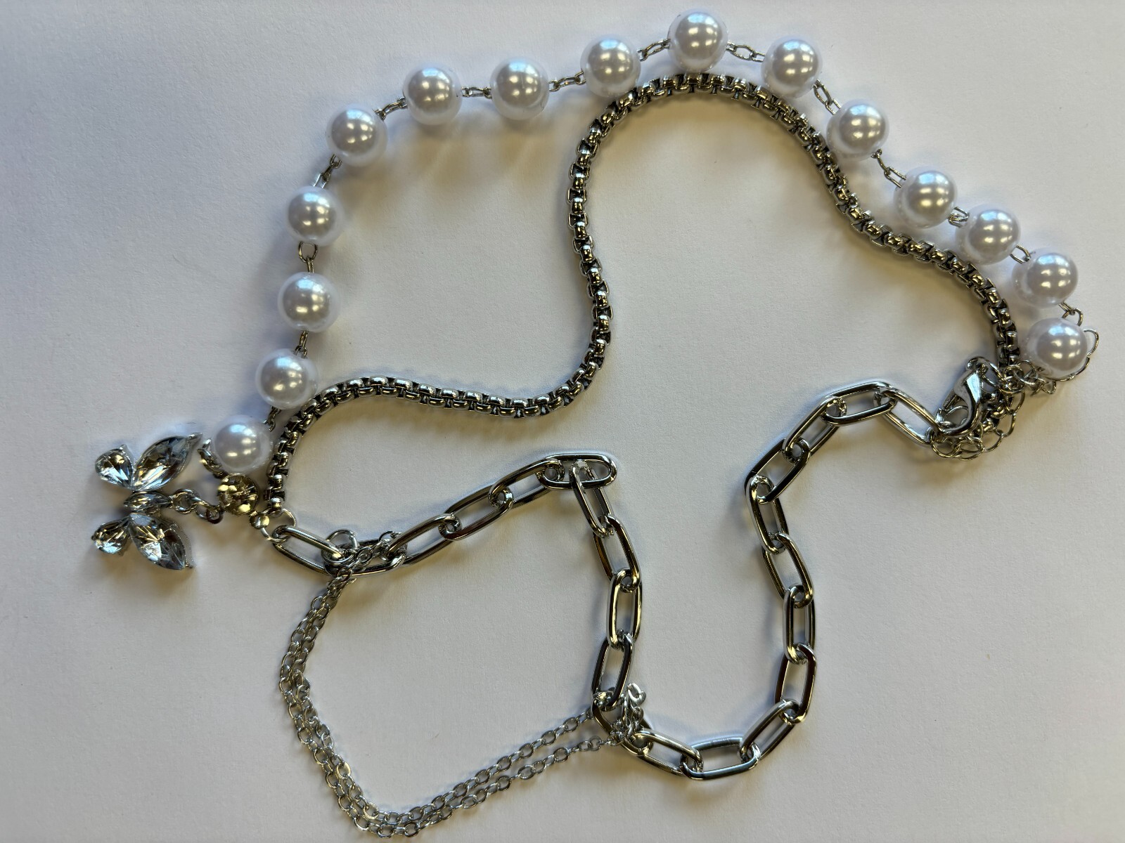Dual Chain Pearl Enchanted Glass Butterfly