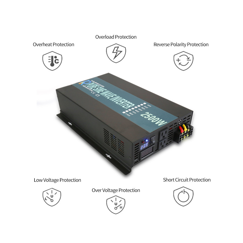 96V to 110V 120V Pure Sine Wave Inverter 2500W Power Supply Battery Motor Solar