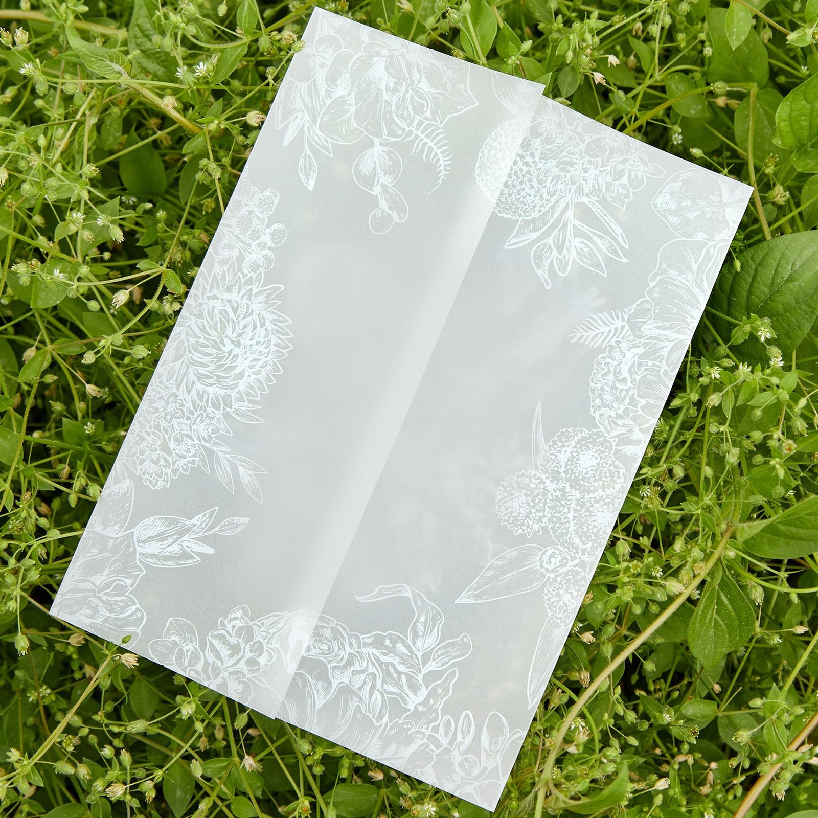 60 Sheets Pre-Folded Vellum Jackets for 5x7 Invitations,White Floral Vellum P...