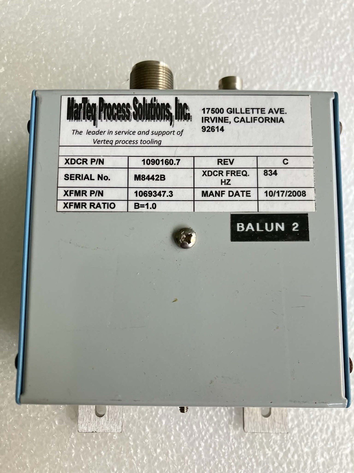 MARTEQ PROCESS SOLUTIONS MATCHING TRANSFORMER MODEL 1069347.3