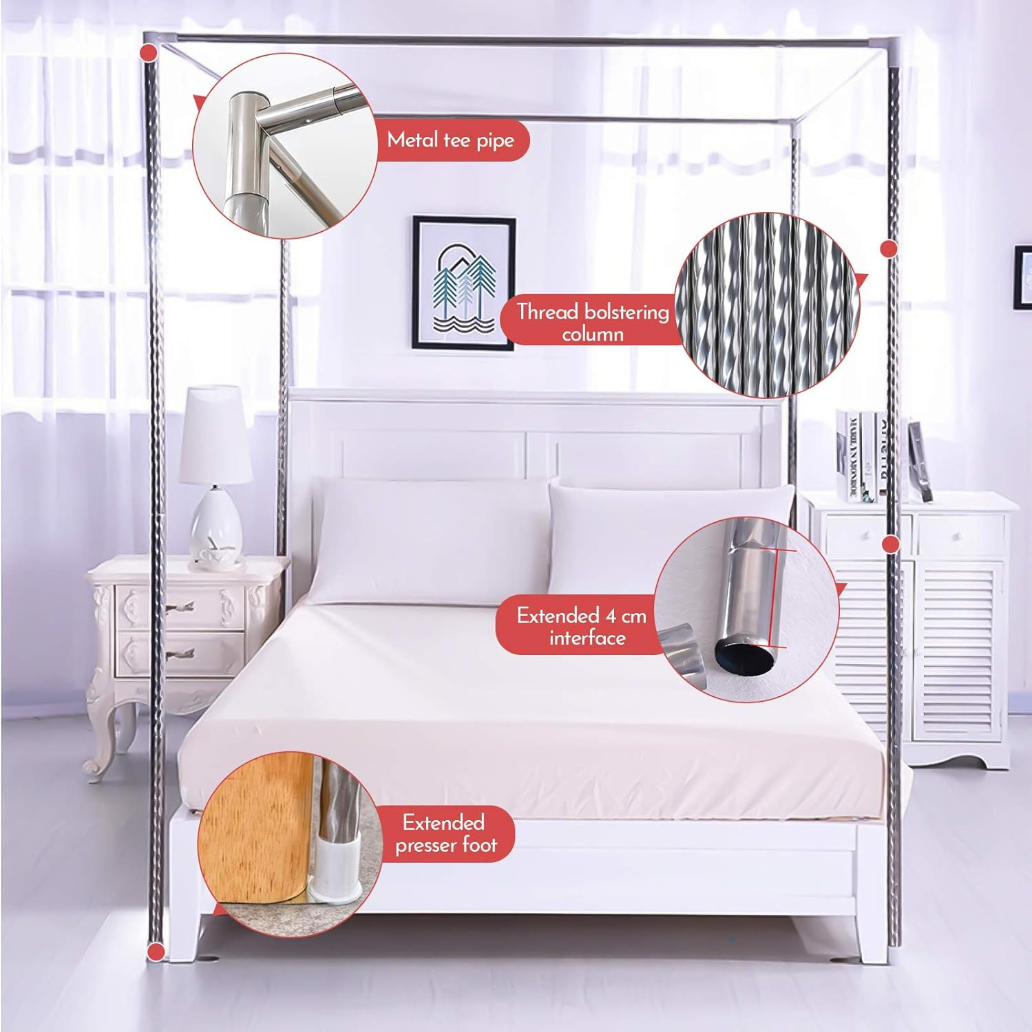 Canopy Bed Frame Stainless Steel Full Size Bed Canopy Frame & Bed Poles, Fit for