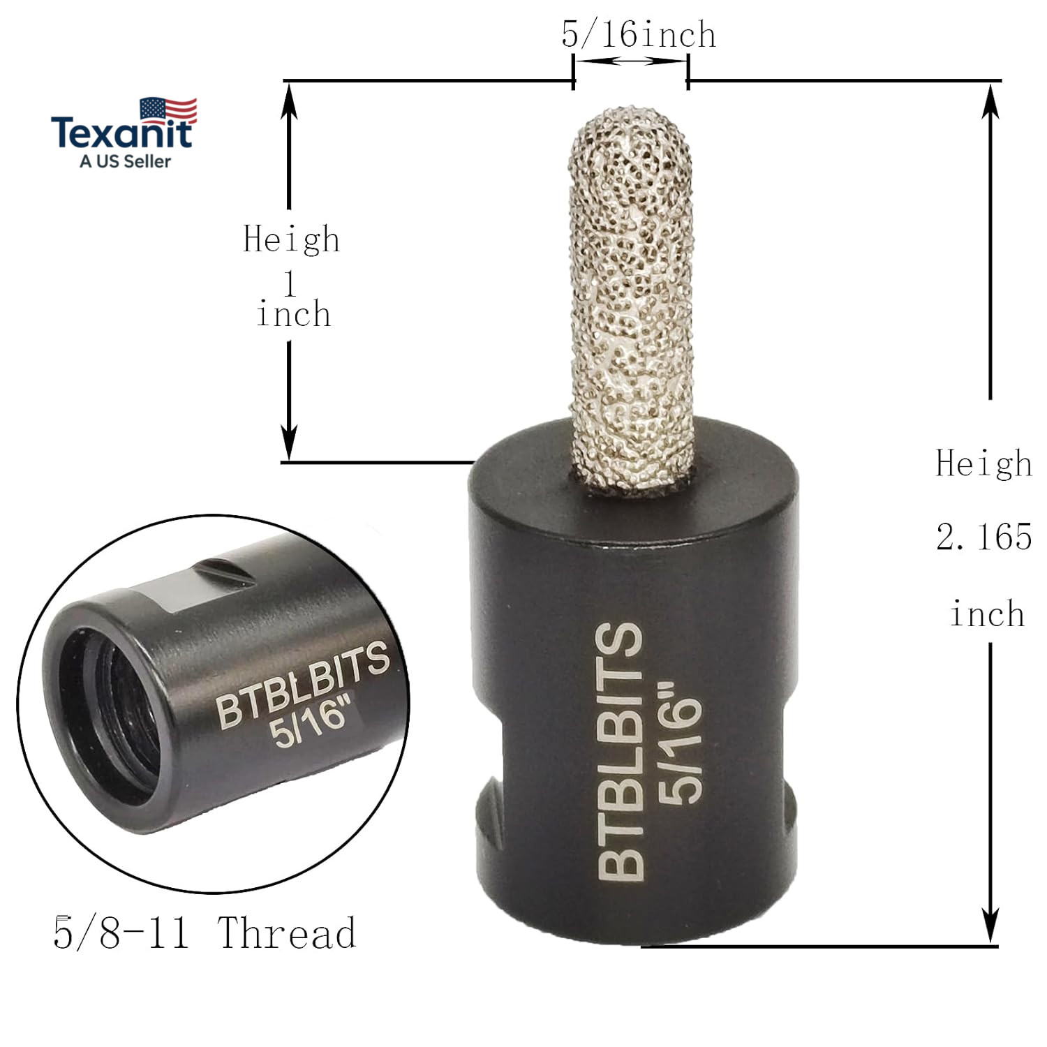 Diamond Mortar Raking Bit 5/16" X 1" Router Bits with 5/8-11 Thread plus 3/8" He