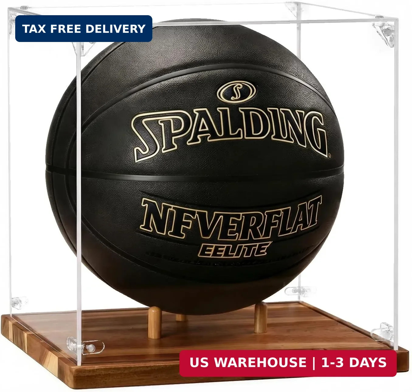 Basketball Display Case Acrylic Clear 10" Full Size with Solid Wood Base, UV Pro