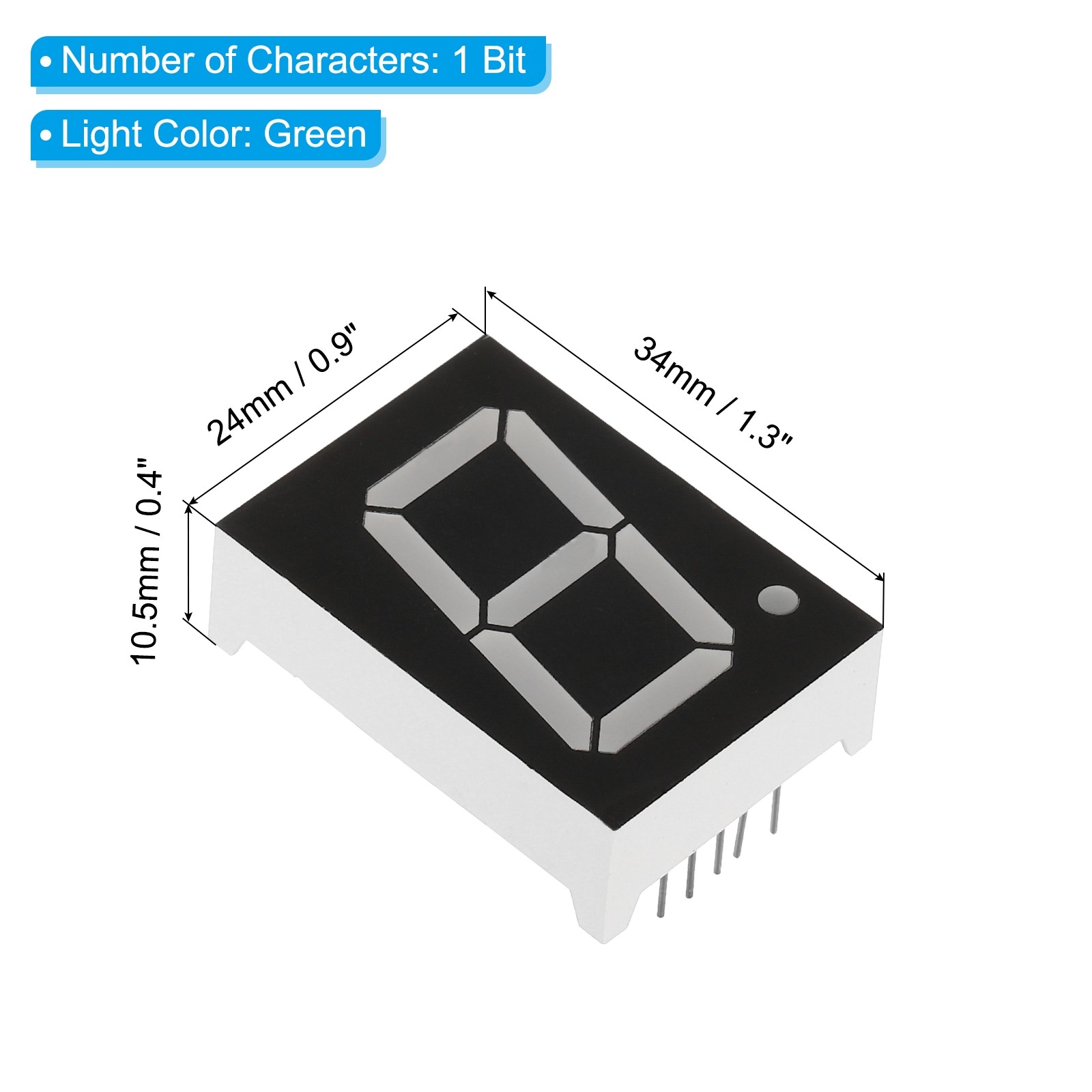 5Pcs Common Cathode 7Segment 10Pin 1Bit 3.3V 1" LED Display Green
