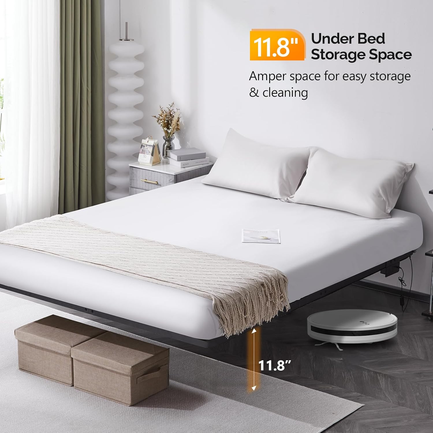 Floating Bed Frame Full Size with Smart LED Lights easy Assembly & Noise Free