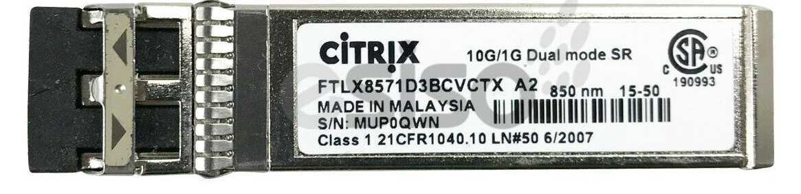 Citrix FTLX8571D3BCVCTX A2 10G/1G Dual Rate SX/SR 850nm SFP Transceiver