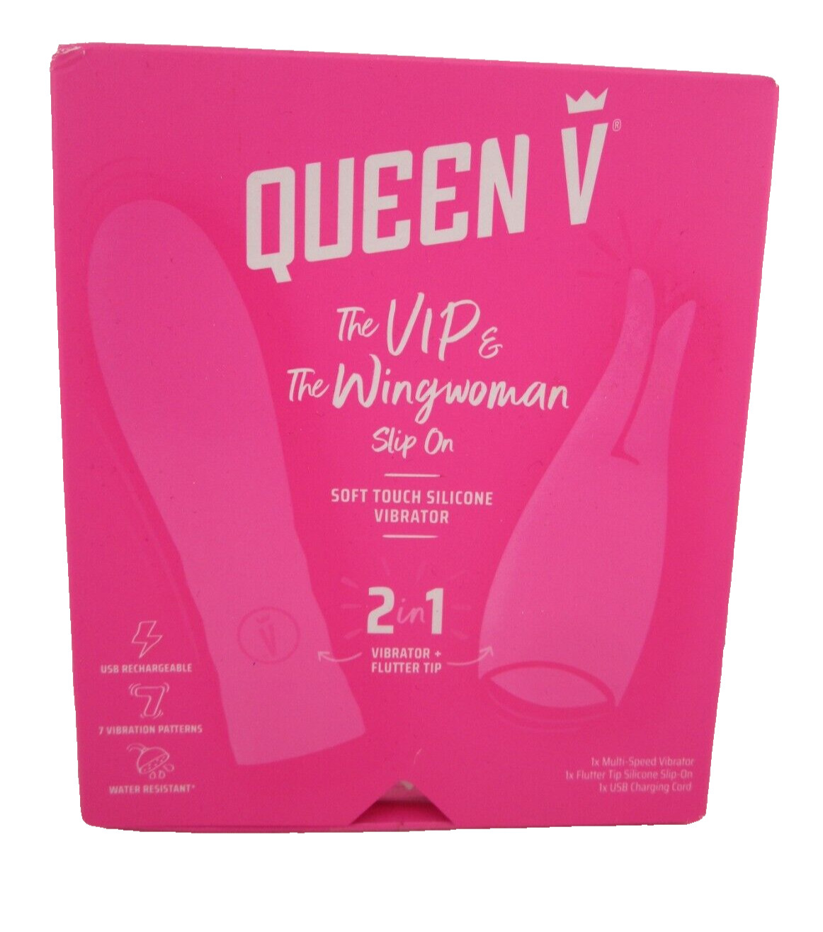 Queen V  VIP & Wingwoman Soft Silicone Vibrator + Flutter Tip, PINK - Brand NEW!