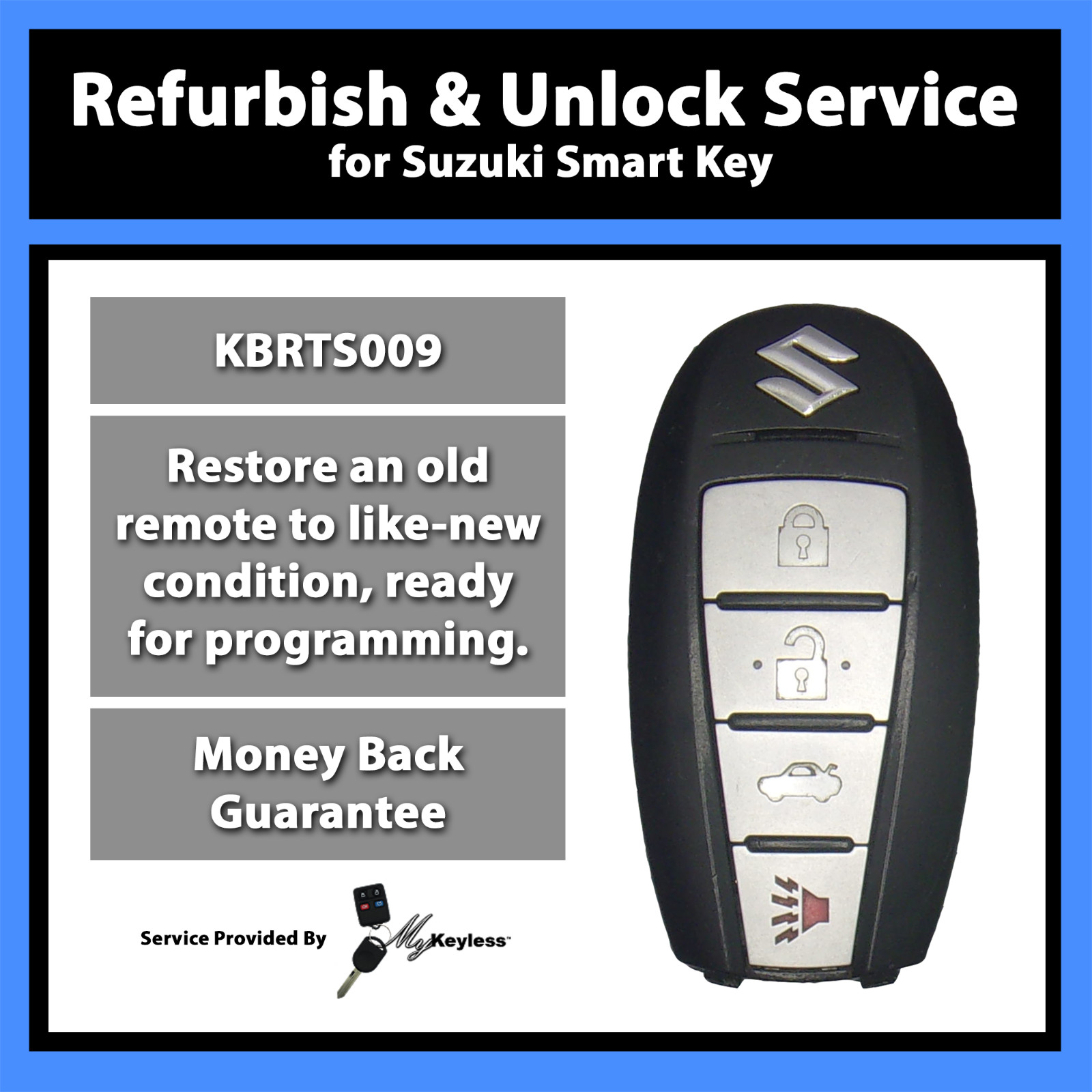 Unlock Reflash Service for Suzuki Kizashi Remote Entry Smartkey Fob KBRTS009