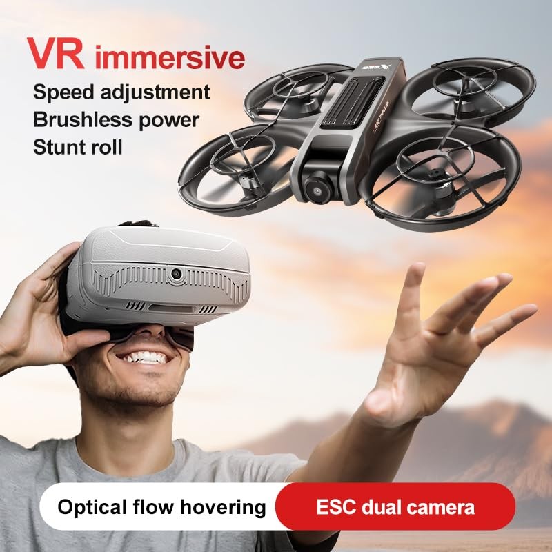 VR FPV Hobby Drone with Goggles, Optical Flow Positioning, Dual Black