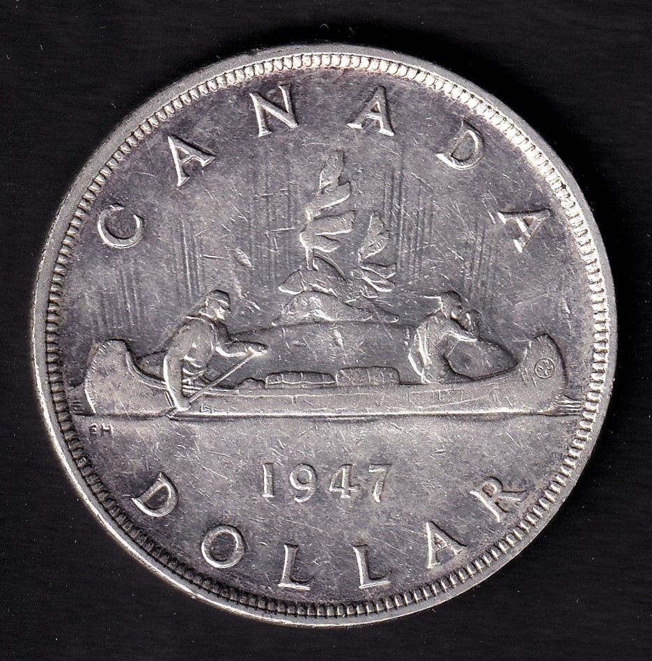 Canada 1947 $1 One Silver Dollar Coin King George VI  .800 Silver EF PT