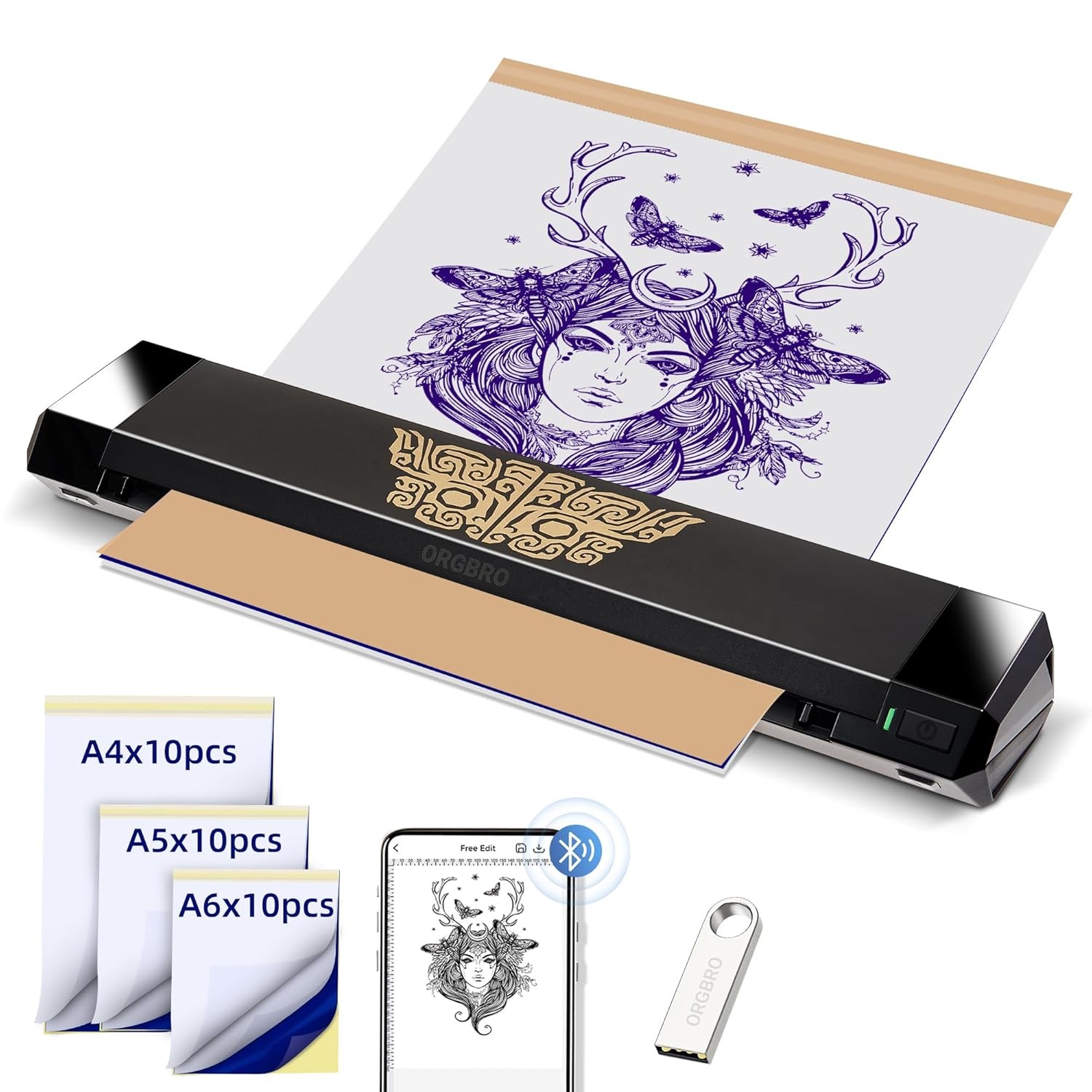ORGBRO Tattoo Stencil Printer, X8 Thermal Transfer Printer with Black
