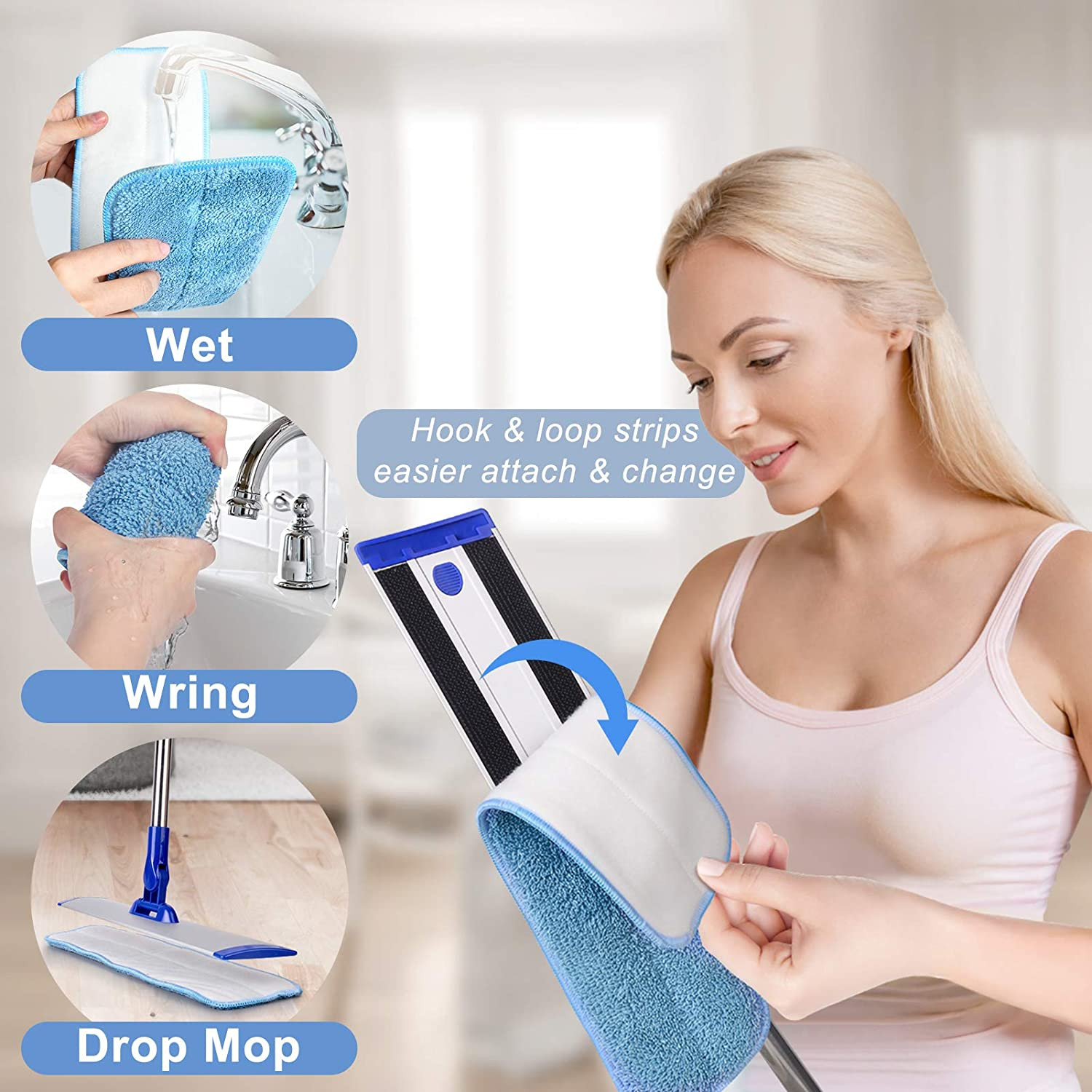 18" Professional Microfiber Mop Floor Cleaning System, Flat Mop with Stainless S