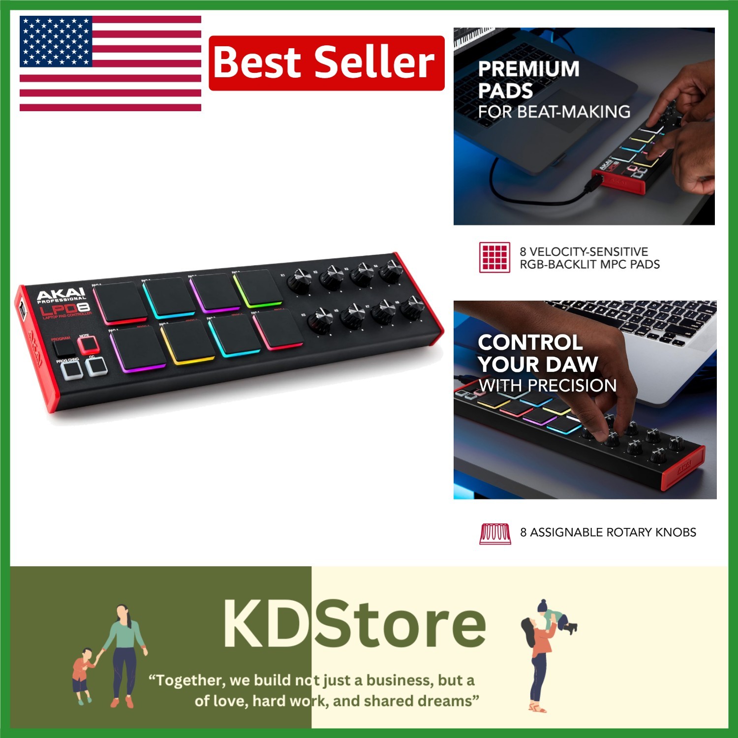 Compact USB MIDI Controller with 8 RGB Drum Pads for Mac & PC - Portable Musi...