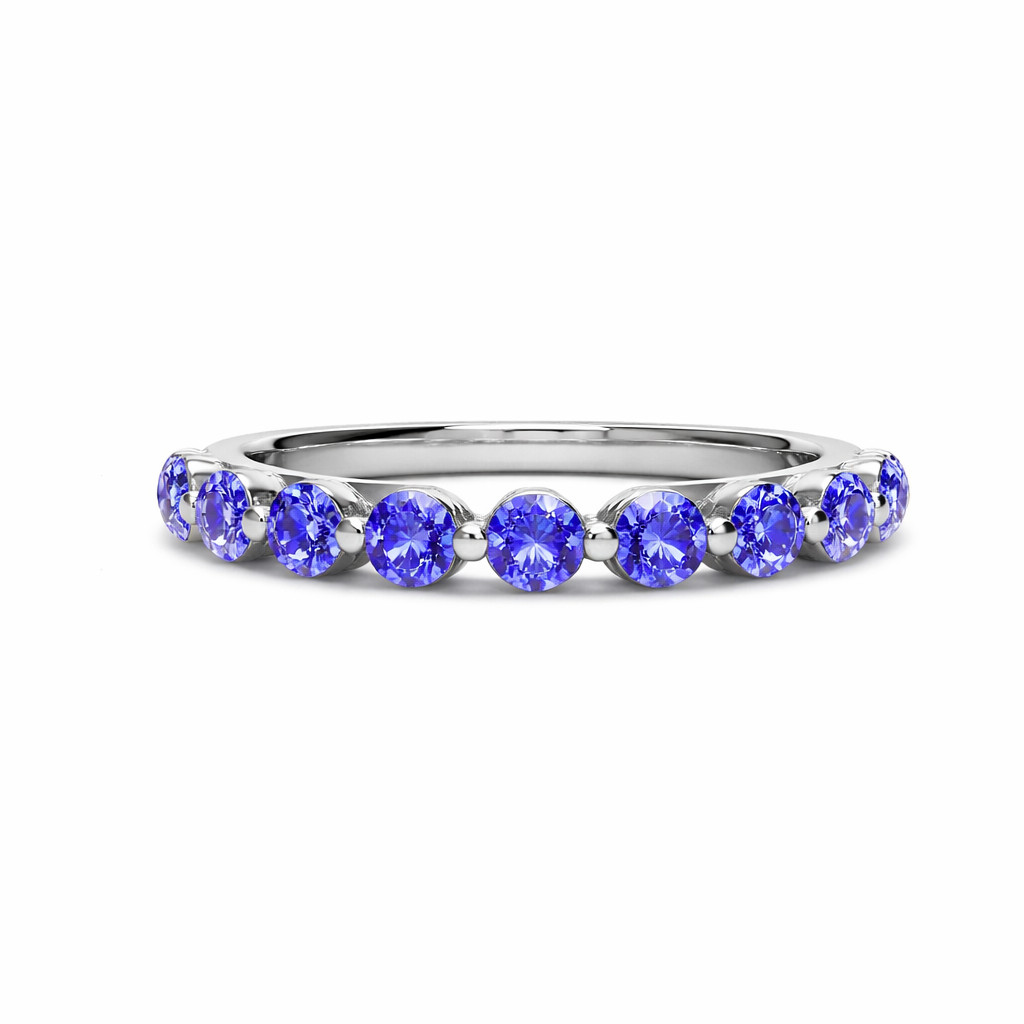 Tanzanite Half Eternity Ring 3mm Round 925 Sterling Silver Stackable Band