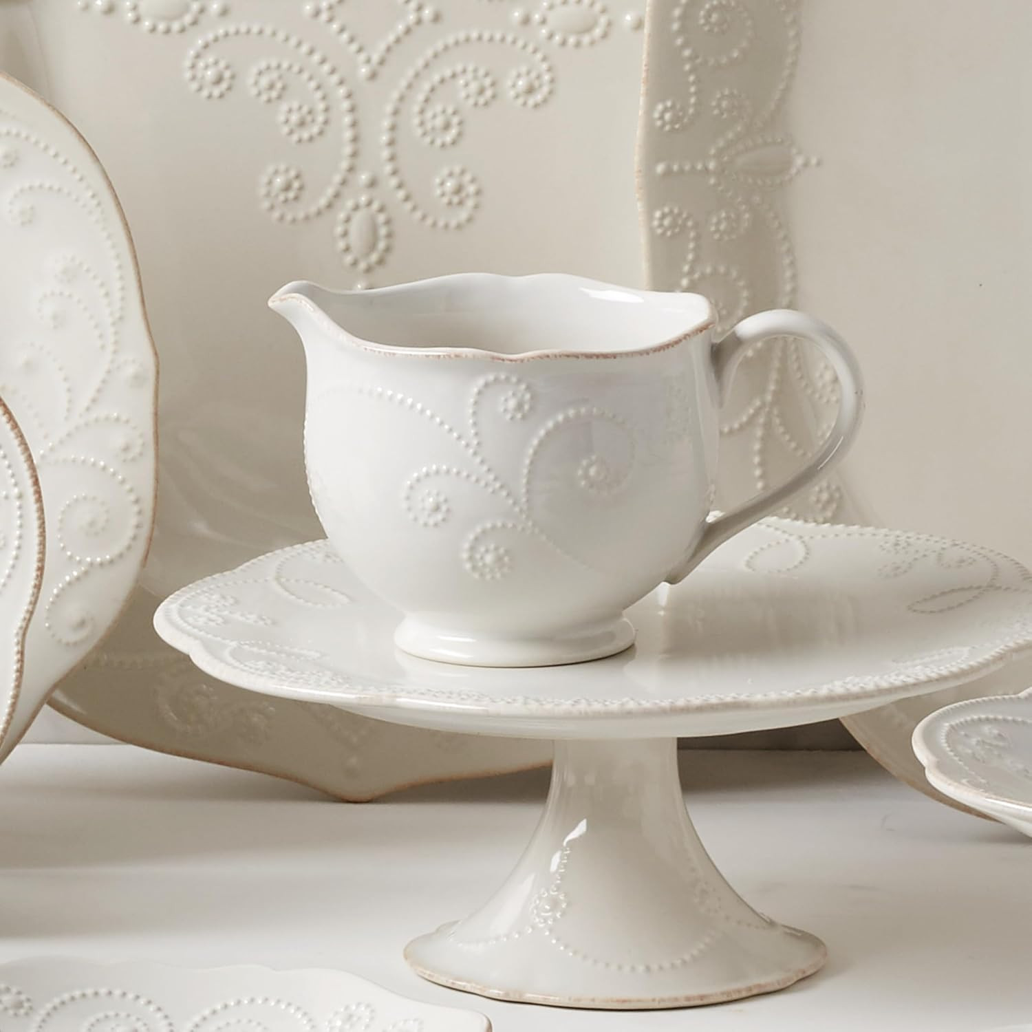 French Perle Sauce Pitcher, White -