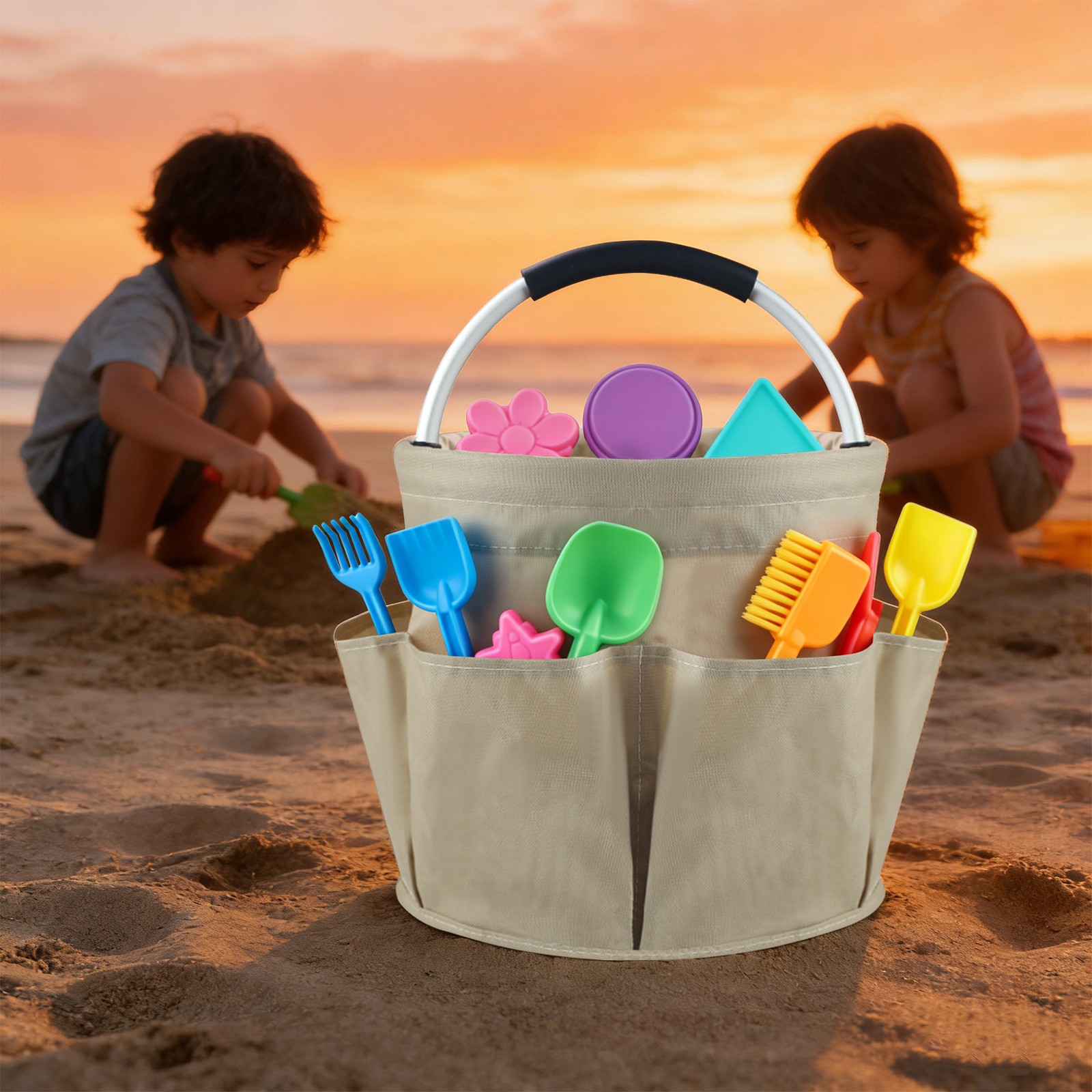 Foldable Cleaning Caddy, Portable Beach Basket, Multifunctional Storage Basket -