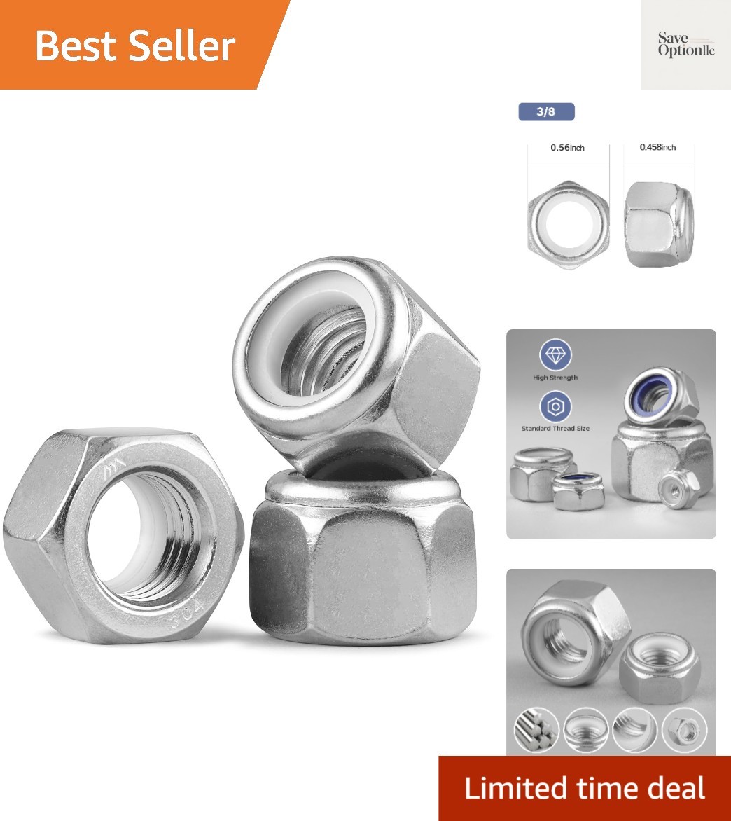 20Pcs 3/8-16 Lock Nuts, Nylon Insert Locknuts 304 Stainless Steel 18-8 SS Sel...