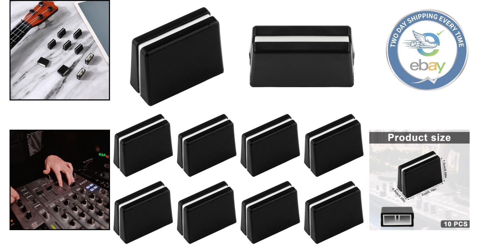 Durable Black Fader Knobs - 10 Piece Set for DJ Mixers and Controllers